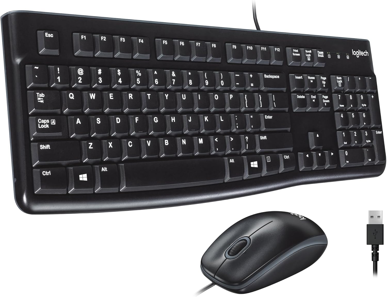 Shows the full set of items included in the purchase - a keyboard and mouse.