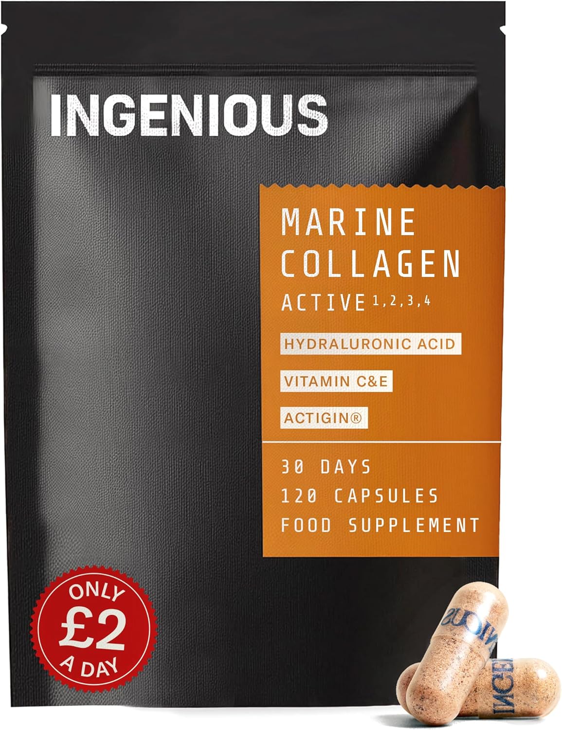 Showcases the product packaging and highlights key details like ingredients, quantity, and affordable pricing to inform buyers.