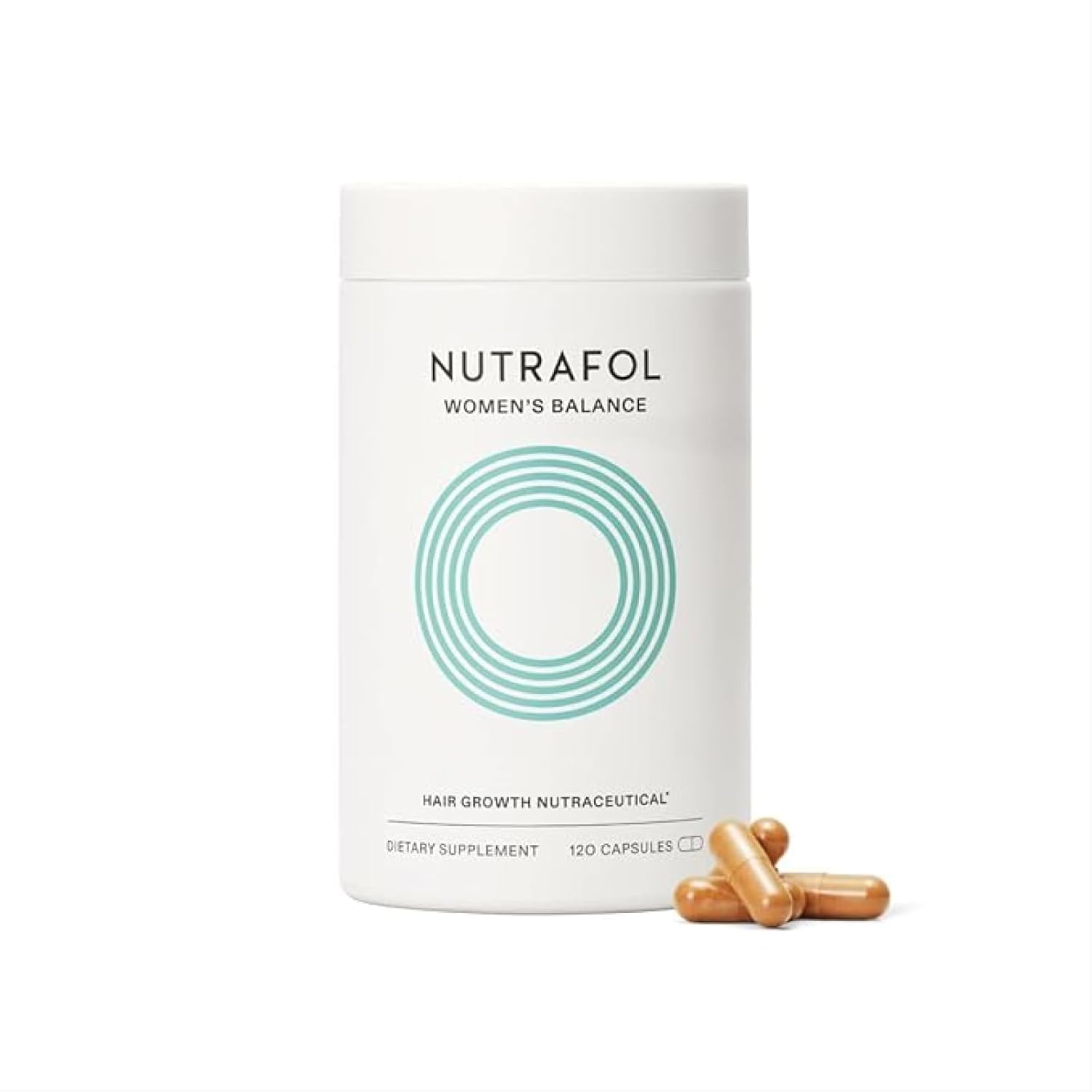 Showcases the product packaging and highlights that it is a hair growth supplement for women.