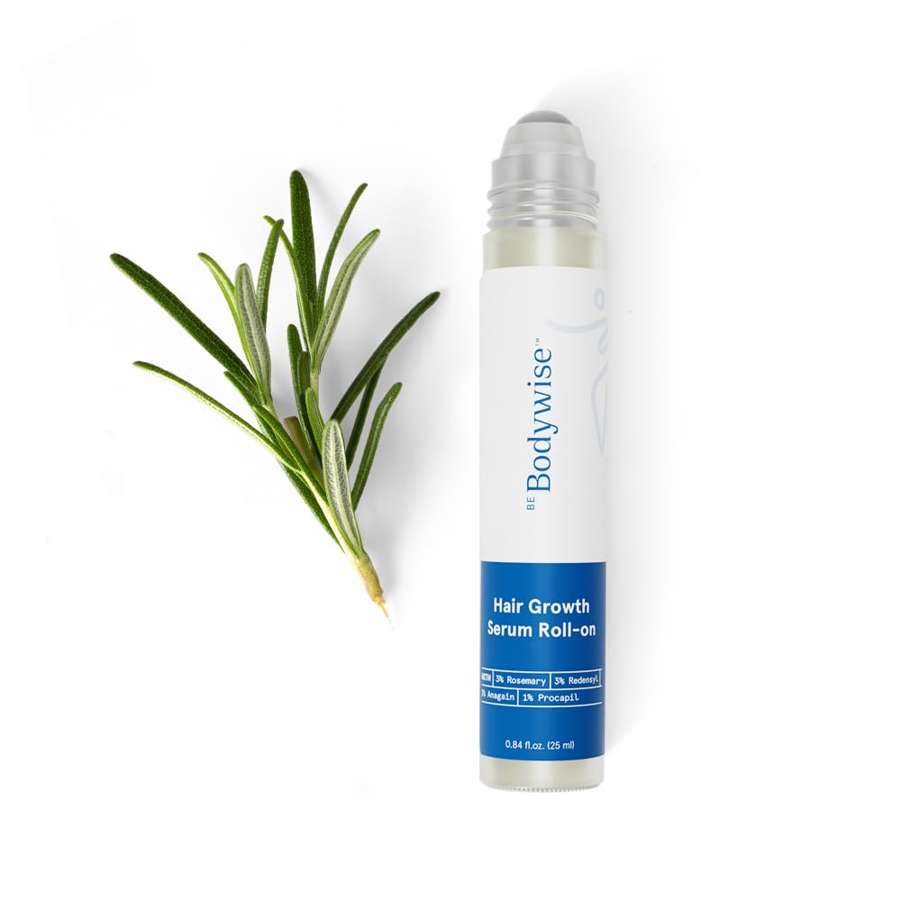Showcases the product packaging and highlights the natural ingredients used in the hair growth serum.