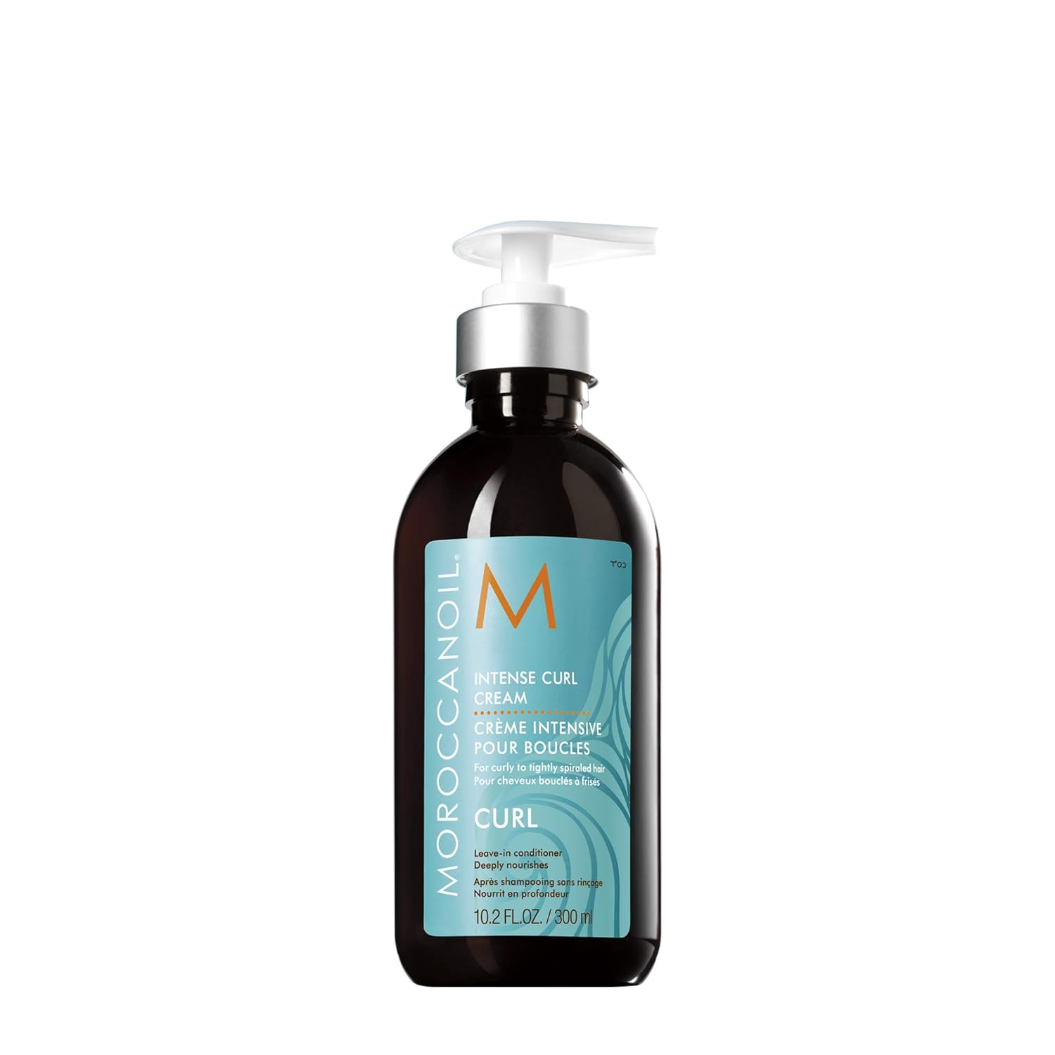 Showcases the product packaging and highlights its curl-enhancing formula for curly or wavy hair.