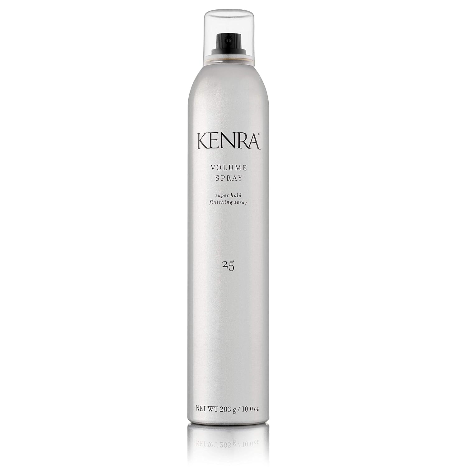 Showcases the product packaging and branding for Kenra's Volume Spray hair product.