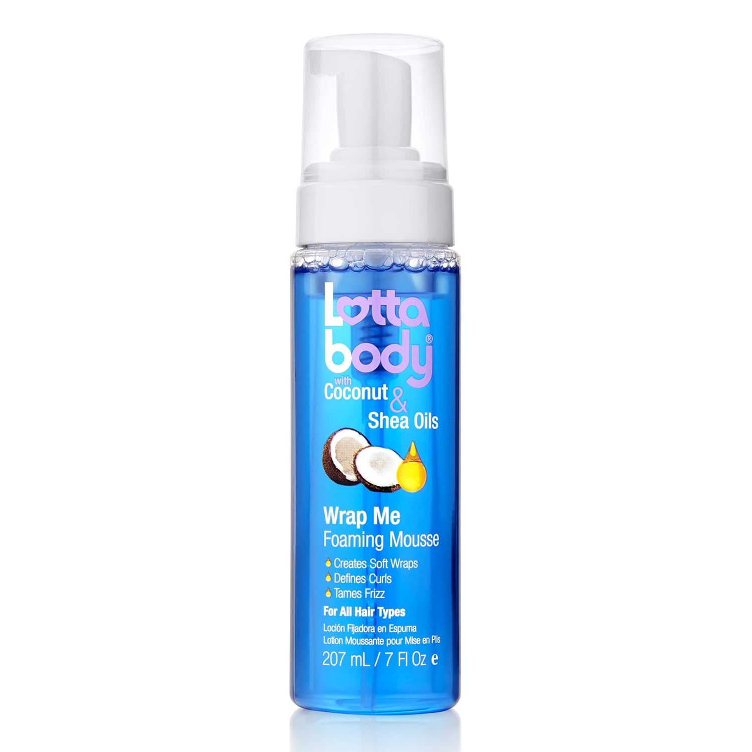 Showcases the product packaging and highlights key ingredients and benefits for defining and wrapping curls.