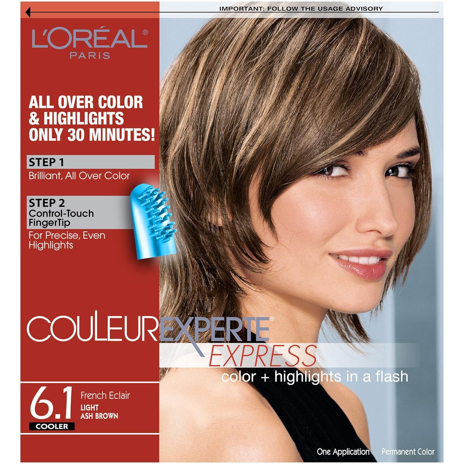 Showcases the hair color and highlighting results that can be achieved with the product in a short time.