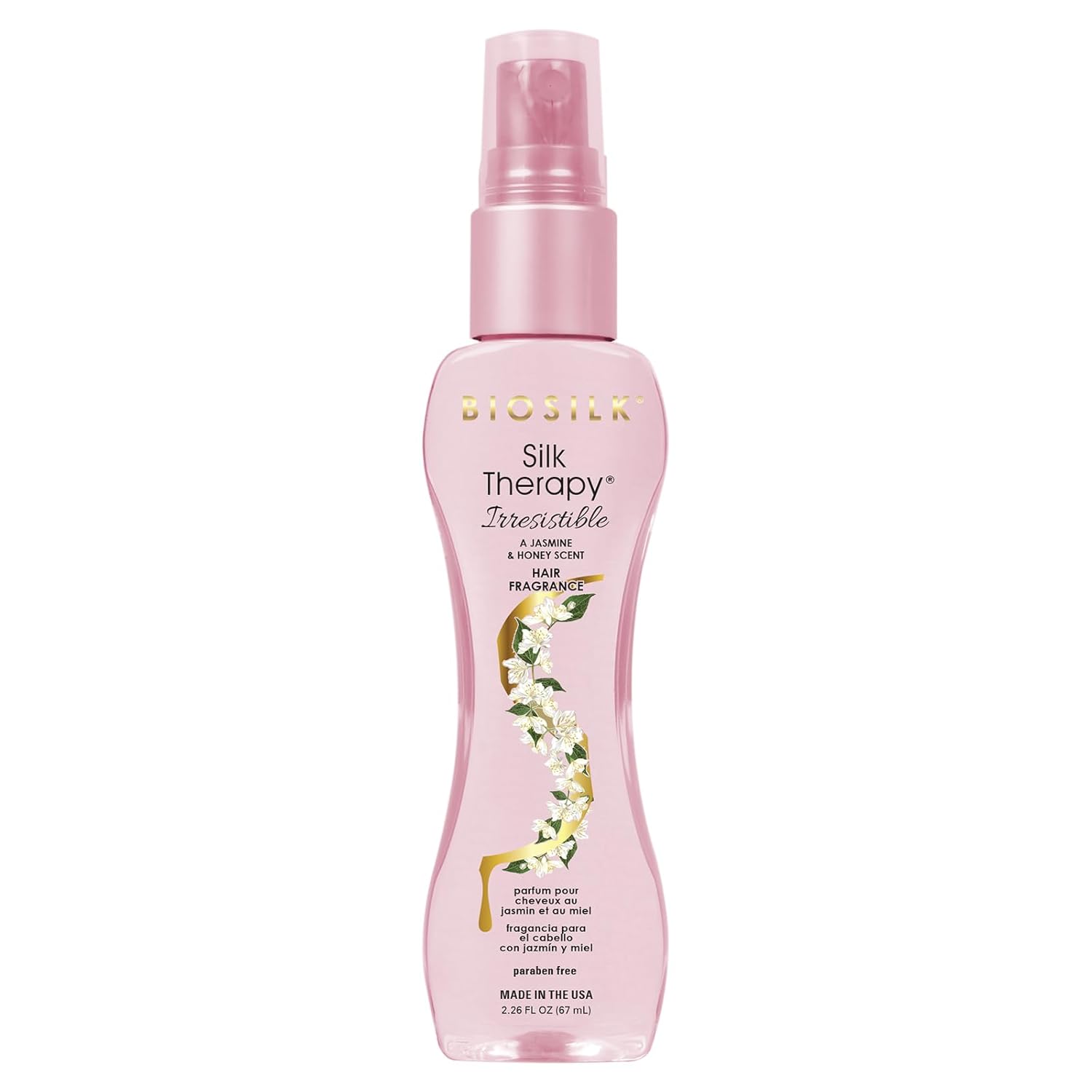 Showcases the product packaging and highlights the jasmine and honey fragrance.
