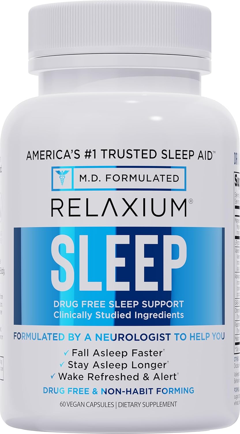 Showcases the product packaging to highlight its key benefits as a clinically studied, drug-free sleep aid formulated by a neurologist.