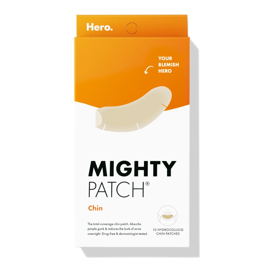Showcases the product's retail packaging to communicate brand identity and highlight the specific use case for chin acne.