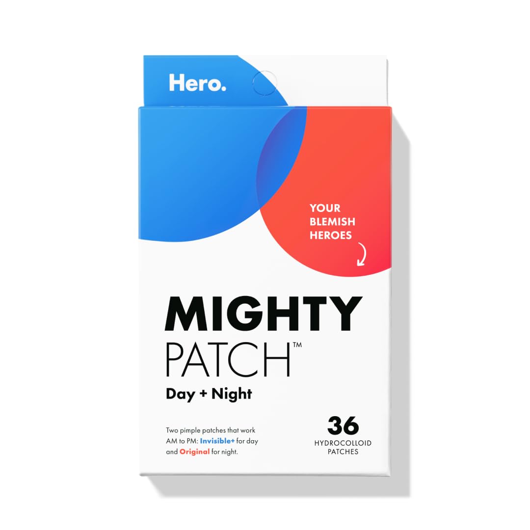 Showcases the product packaging and highlights the day and night usage of the patches, emphasizing the versatility of the product.