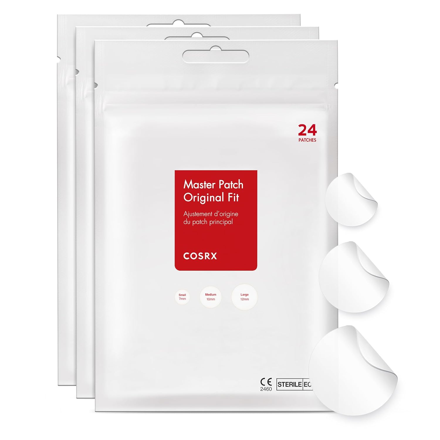 Shows the product packaging and individual patches to clearly display what the customer will receive. Highlights that the product comes in different patch sizes to suit various needs.