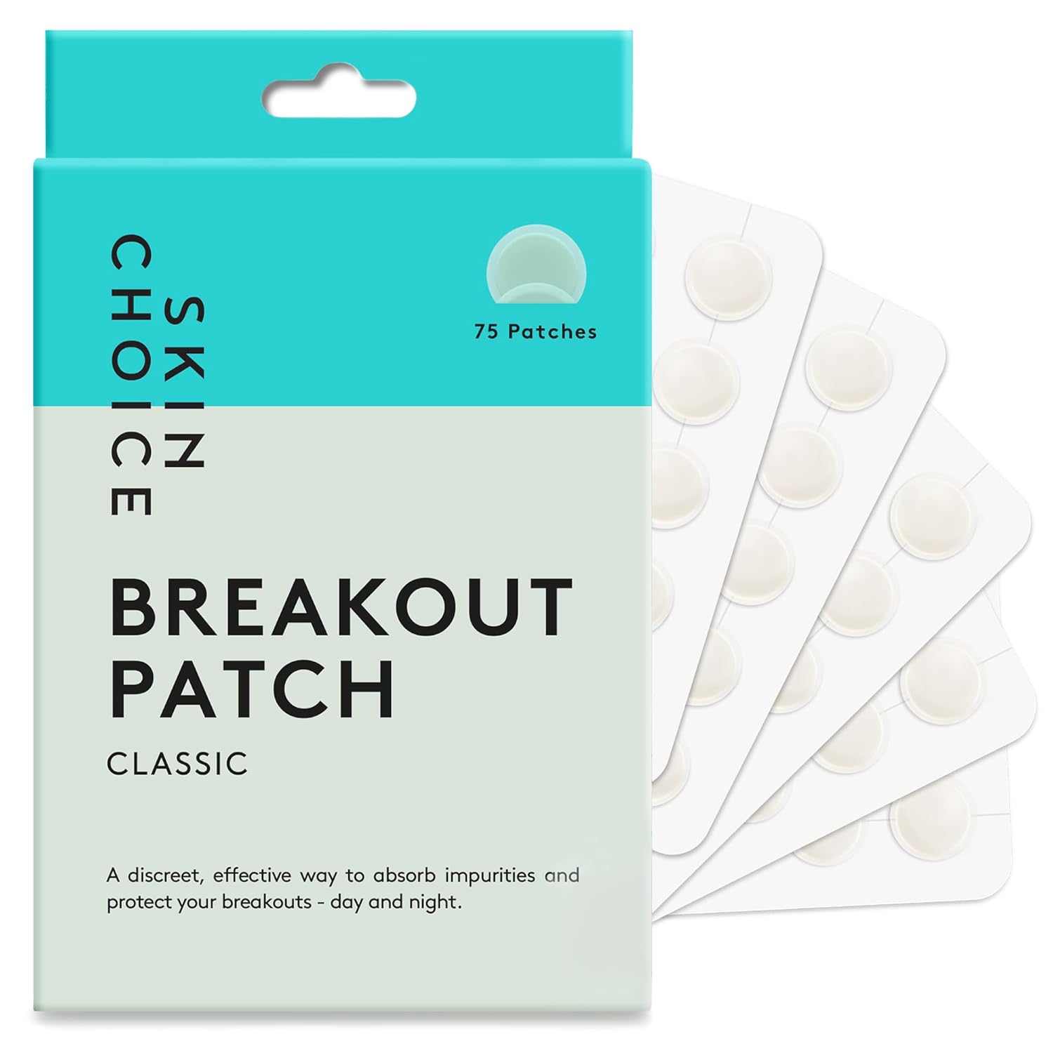 Shows the retail packaging to communicate the product's branding and contents, highlighting the quantity of patches included.