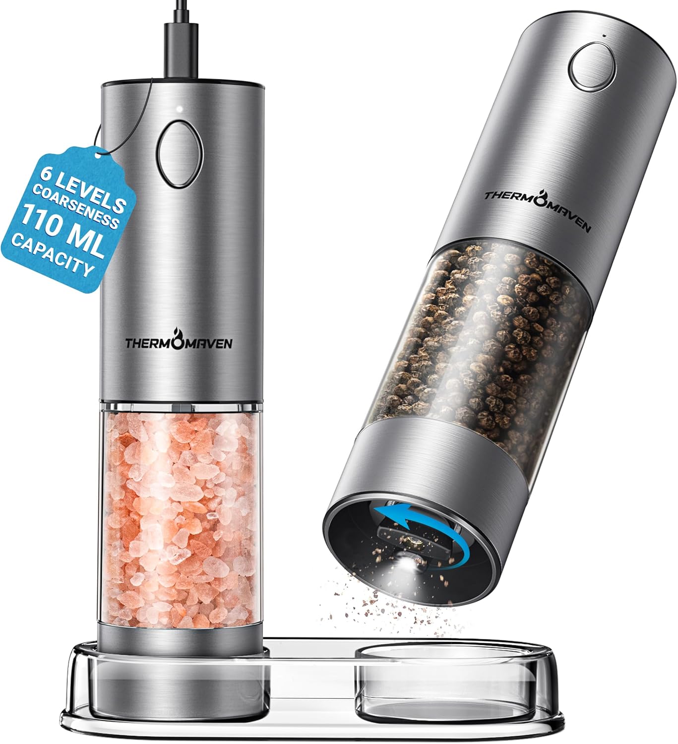 Upgraded Larger Capacity Electric Salt and Pepper Grinder Set: Hero Images