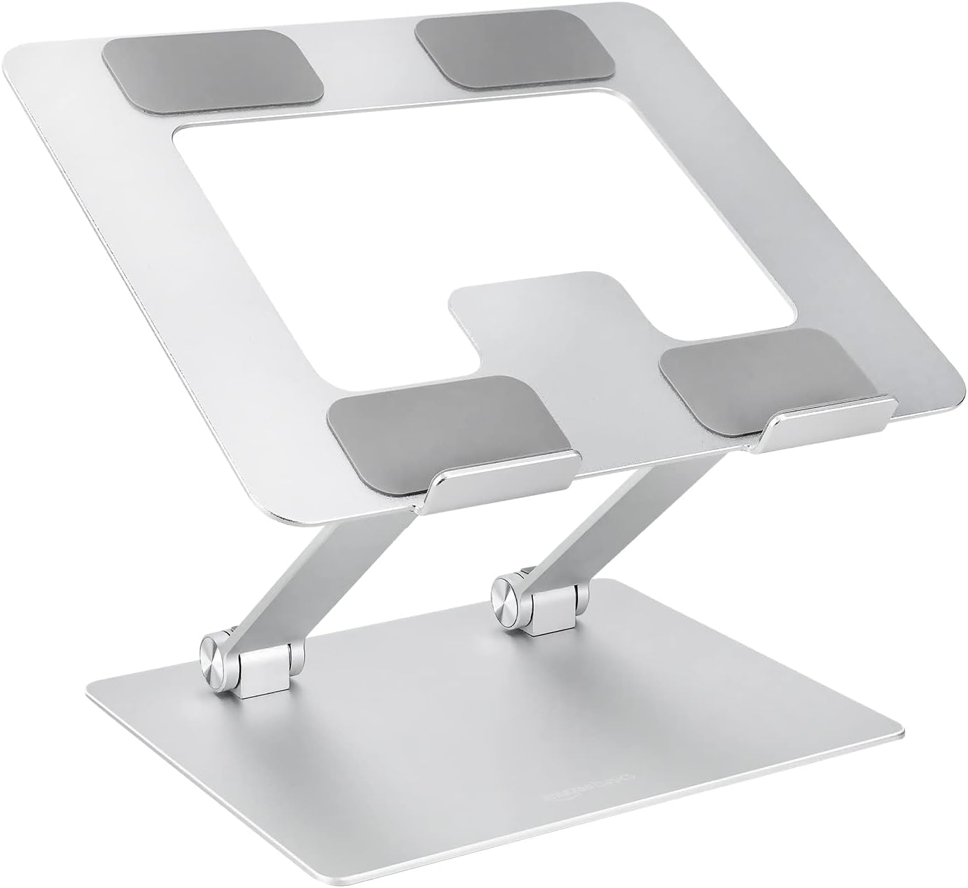 Showcases the sleek design and adjustable features of the laptop stand to demonstrate its functionality and aesthetic appeal.