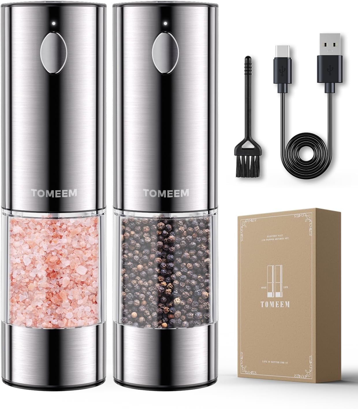 Upgraded Larger Capacity Electric Salt and Pepper Grinder Set Rechargeable with LED lights: Hero Images