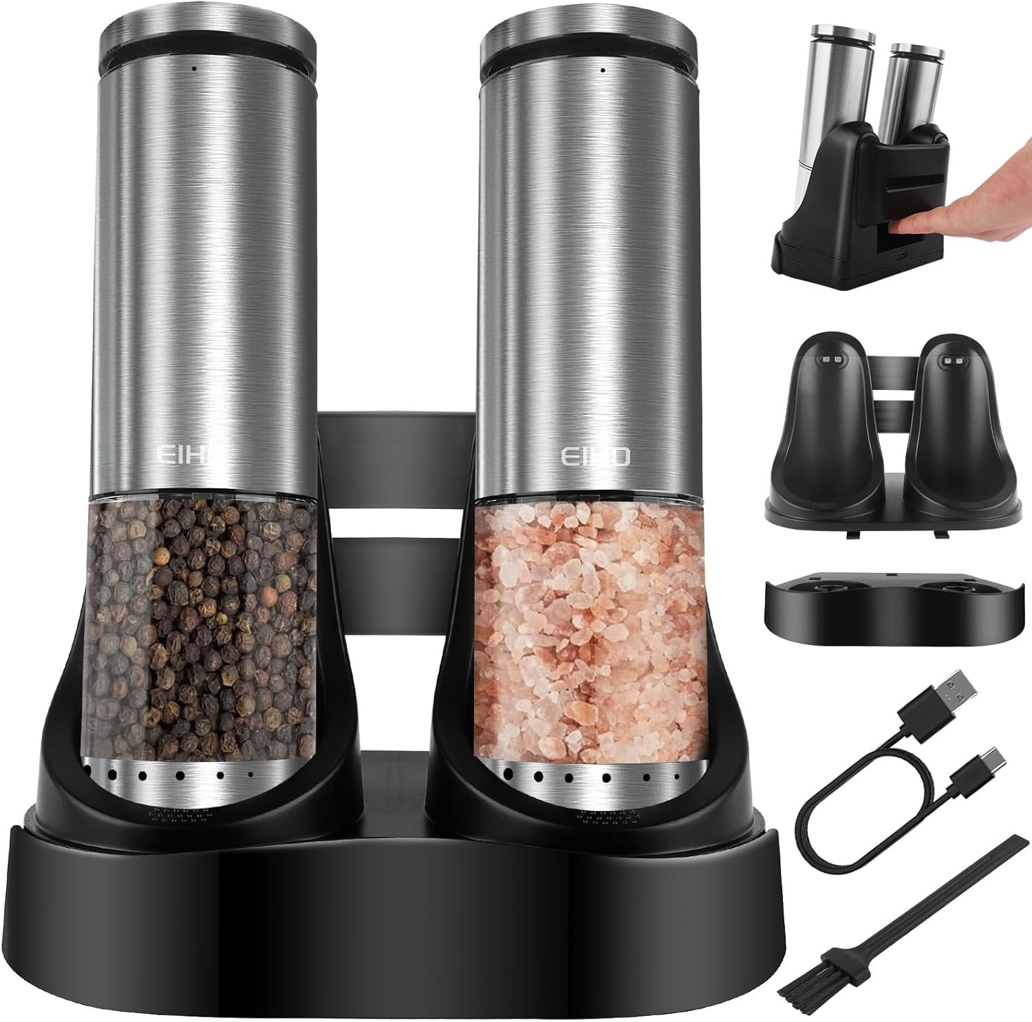 EIHO Electric Salt and Pepper Grinder Set USB Rechargeable: Hero Images