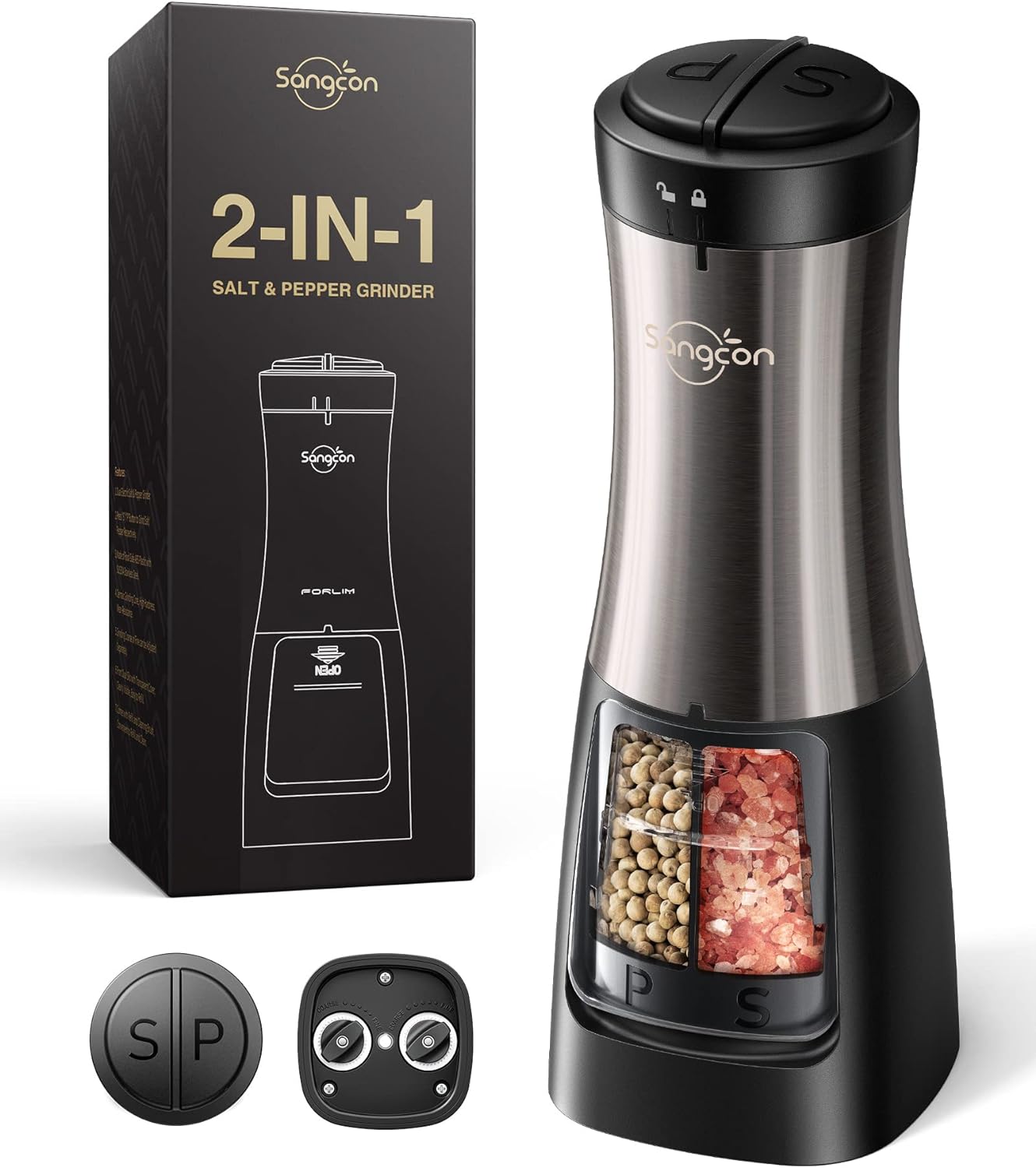 Sangcon Electric Salt and Pepper Grinder Set Shaker 2 IN 1: Hero Images
