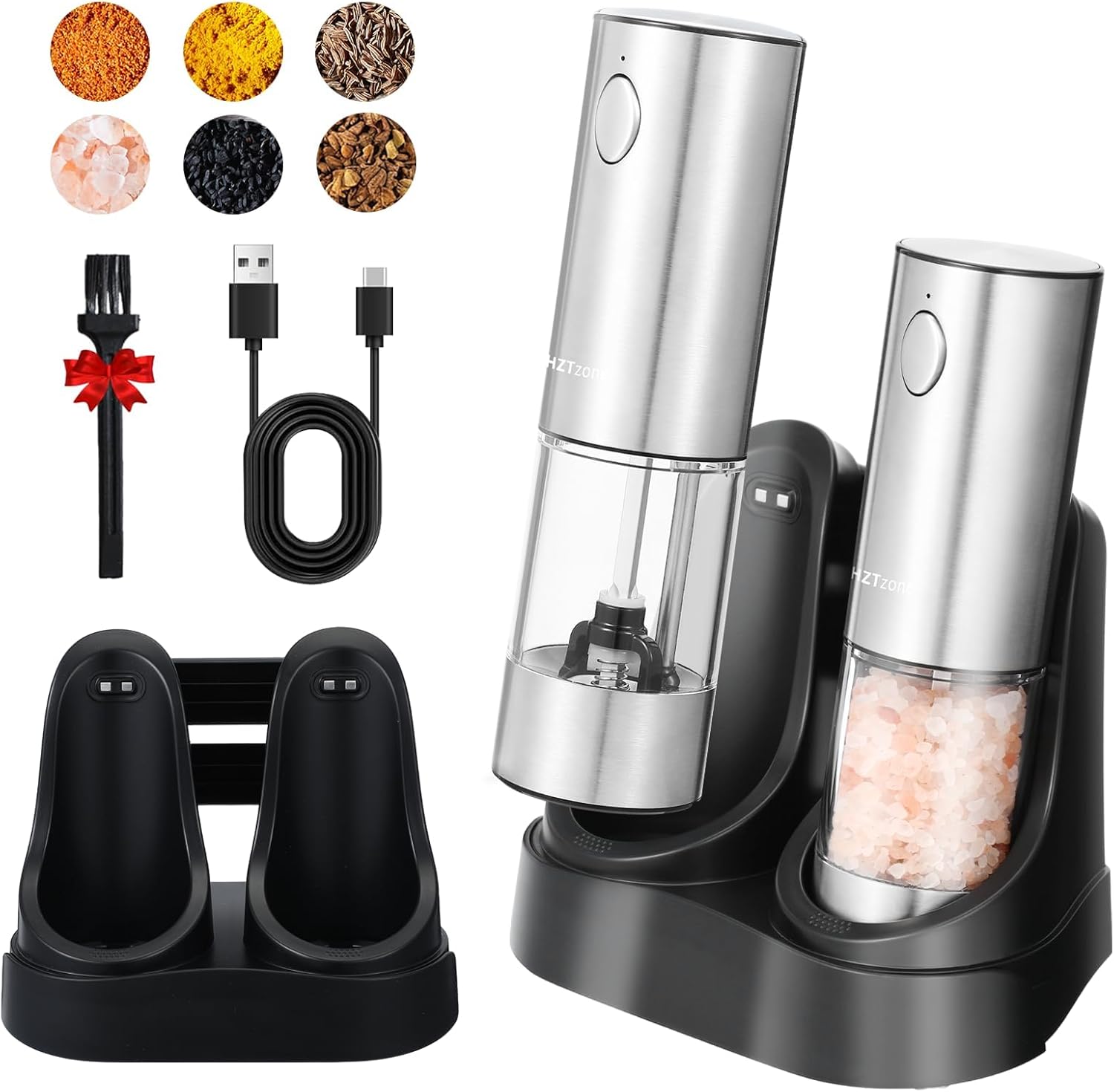 Electric Salt and Pepper Grinder Set with Charging Base: Hero Images