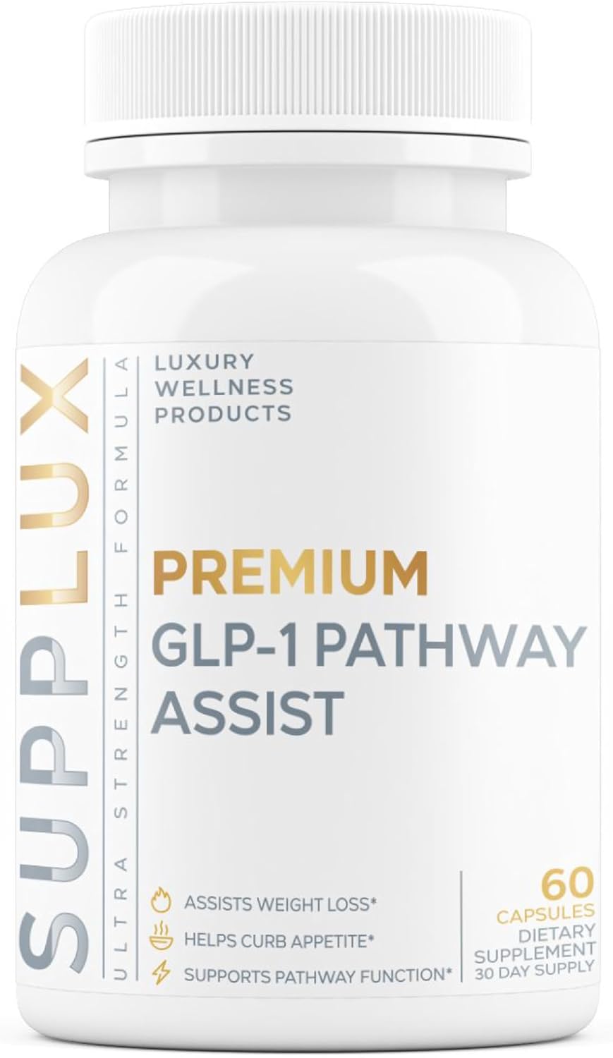 Clearly displays the product packaging to show the supplement name and key benefits.