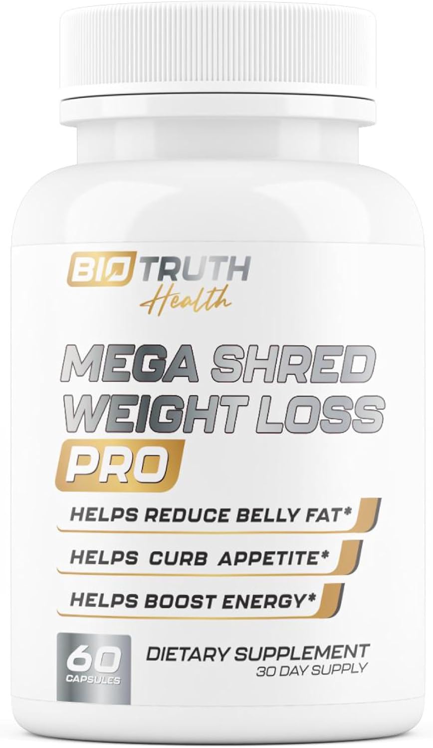 Showcases the product bottle and highlights key benefits of the weight loss supplement.