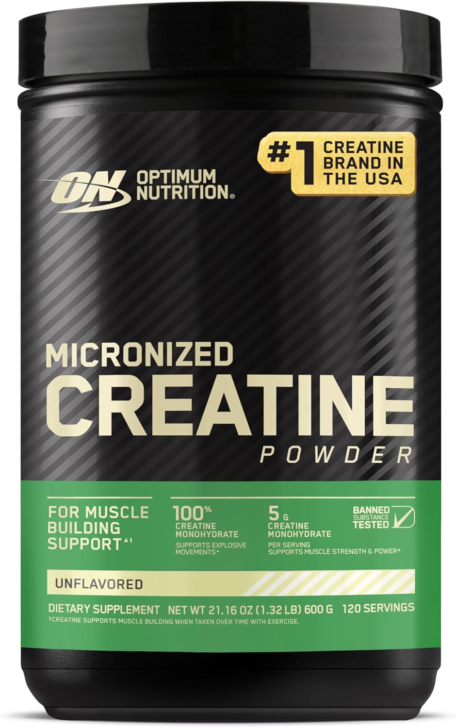 Showcases the product container to clearly display the brand, product name, and key benefits for muscle building support. Displays the full product packaging to highlight brand identity and product…