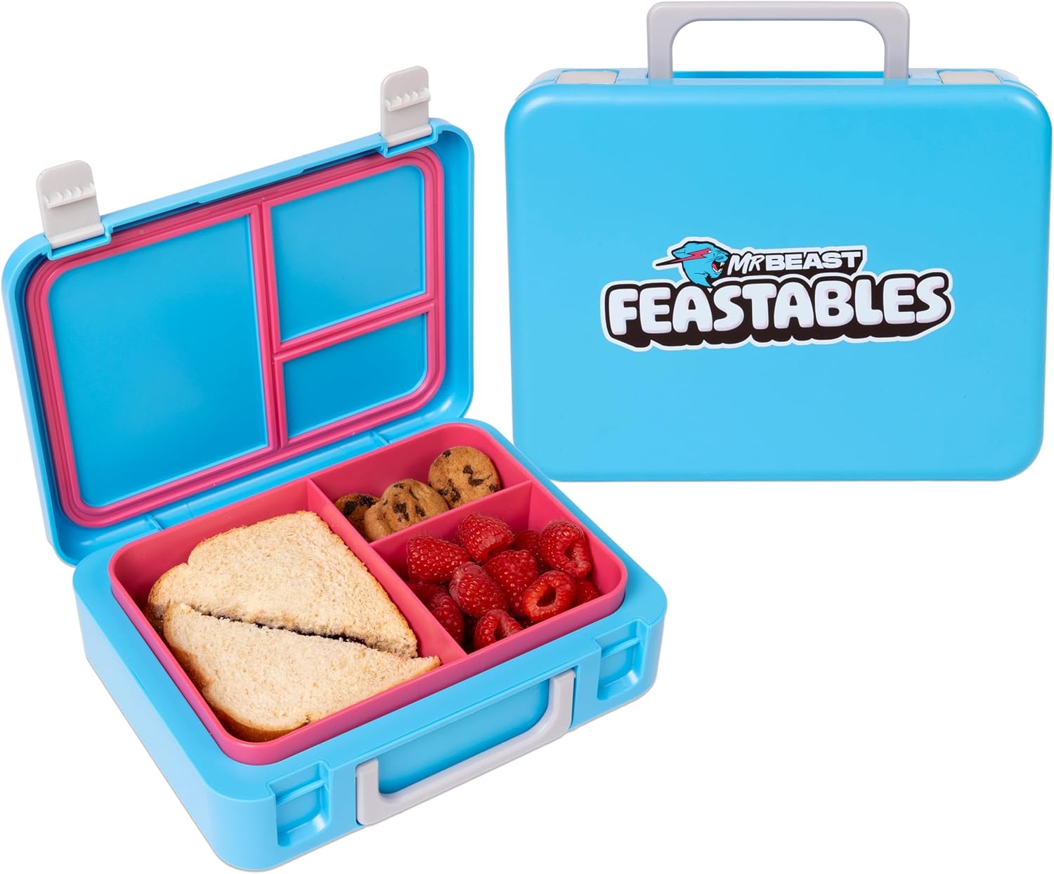 Showcases the product's multiple compartments and practical design for organizing meals. Displays the product's branded exterior to establish brand identity and product recognition.