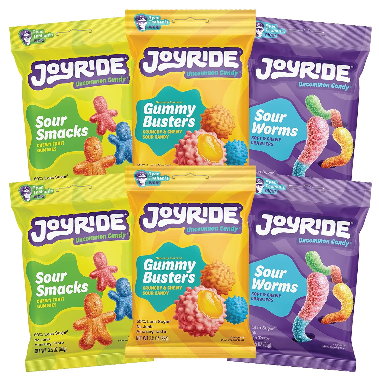 Showcases the variety of candy flavors and types available in the Joyride brand, appealing to different taste preferences. Displays the product packaging to familiarize customers with the brand and…