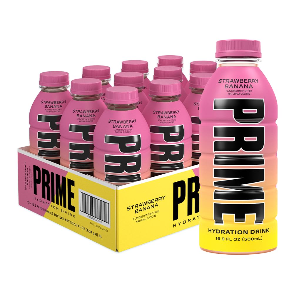 Showcases the product packaging and multipack offering, highlighting the strawberry banana flavor and quantity of bottles. Displays the product in its retail packaging to emphasize brand identity…