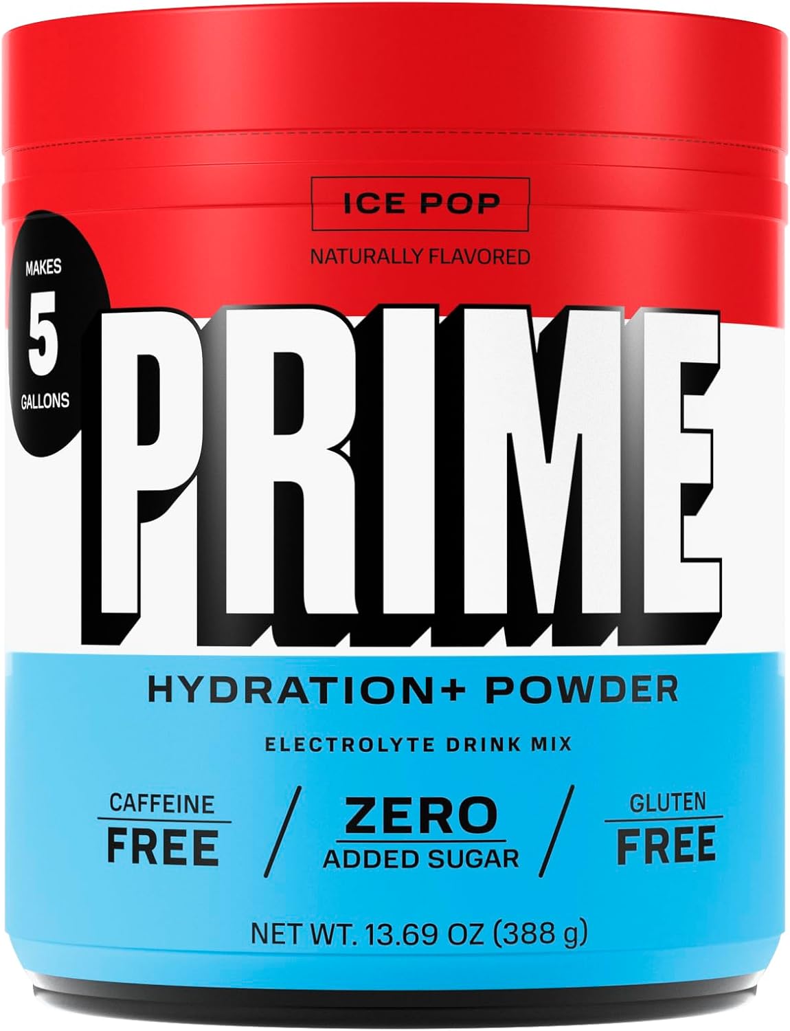 Showcases the product container and clearly communicates key features like zero added sugar, caffeine-free, and gluten-free to appeal to health-conscious consumers.