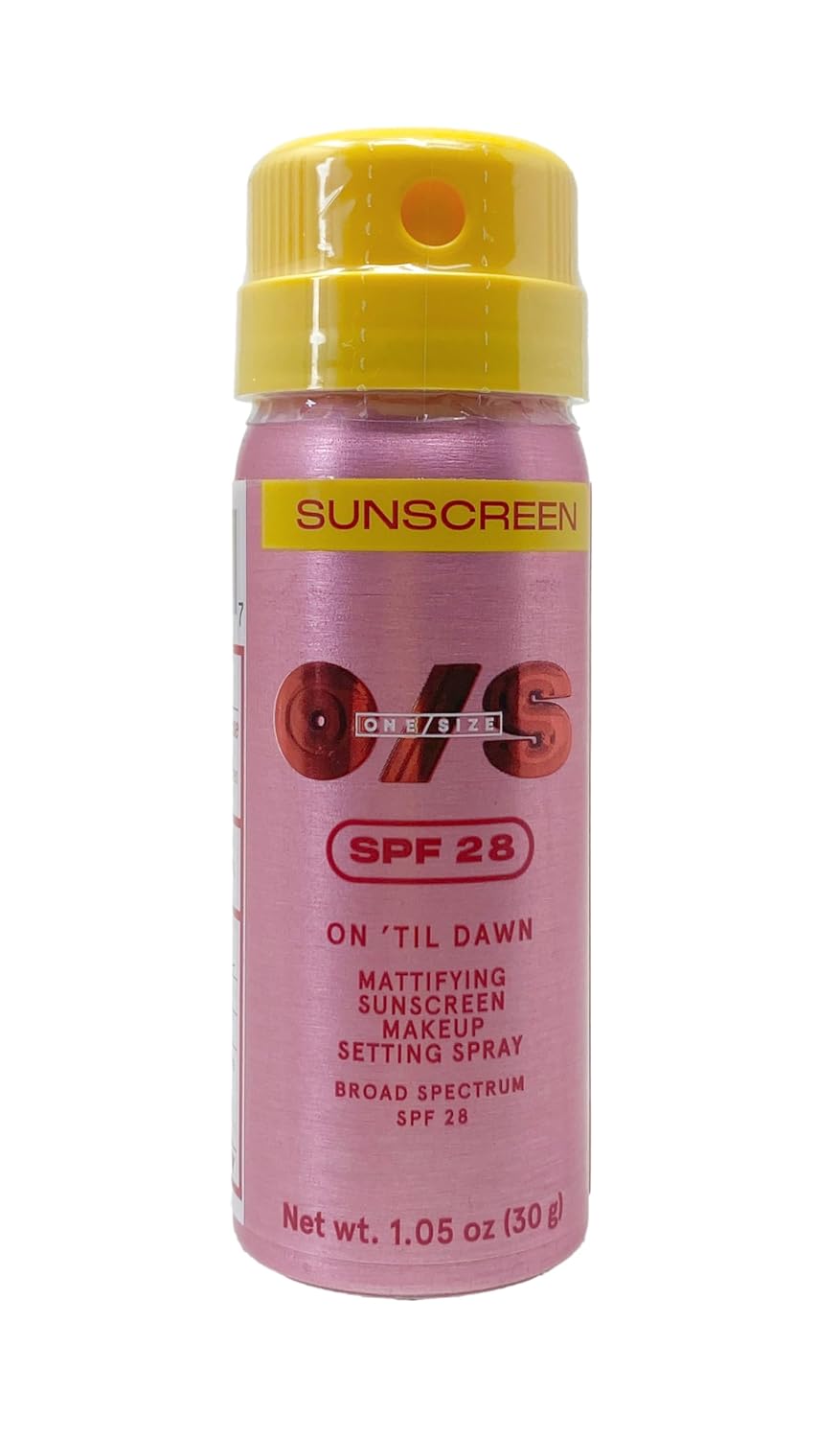 Showcases the product's packaging and key features like SPF level and multifunctional use as sunscreen and makeup setting spray.