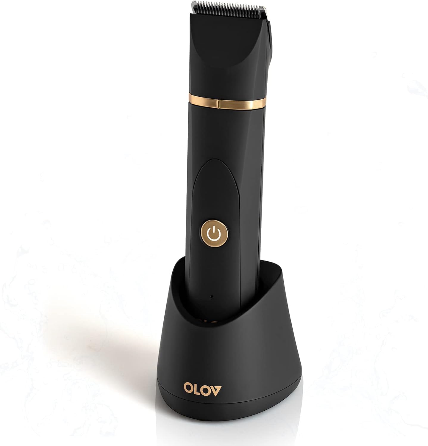 Showcases the sleek design and premium look of the hair trimmer, highlighting its cordless functionality and charging stand.