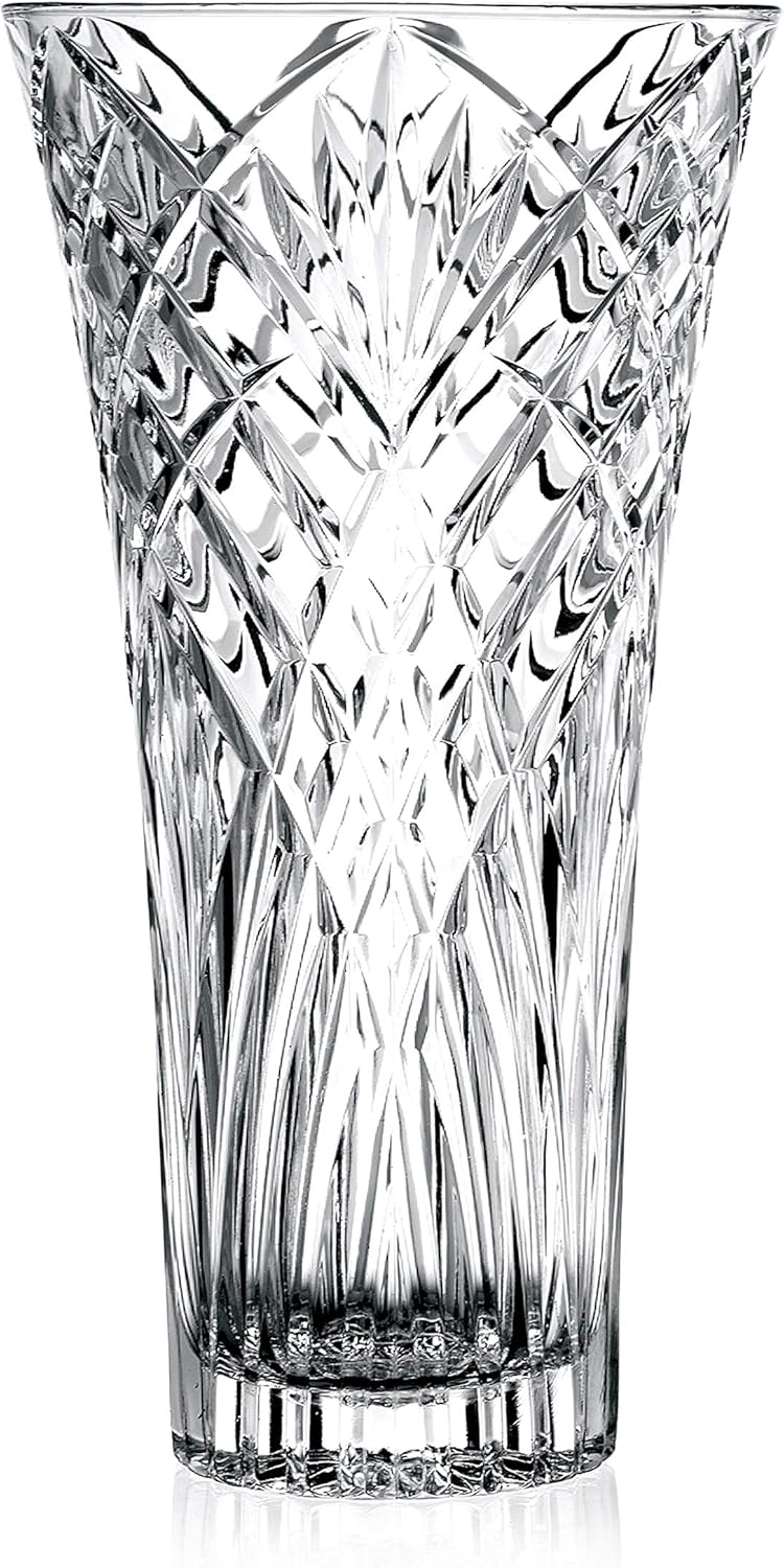 Showcases the intricate cut glass design and clarity of the crystal vase to highlight its quality and elegance.