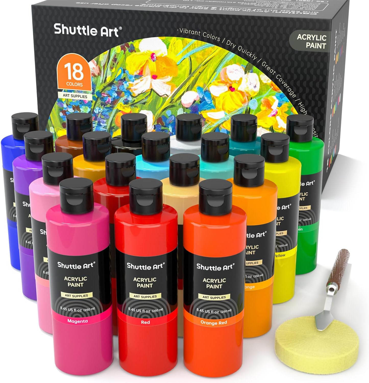 Shuttle Art 18 Colors Acrylic Paint Bottle Set (250ml/8.45oz): Hero Images