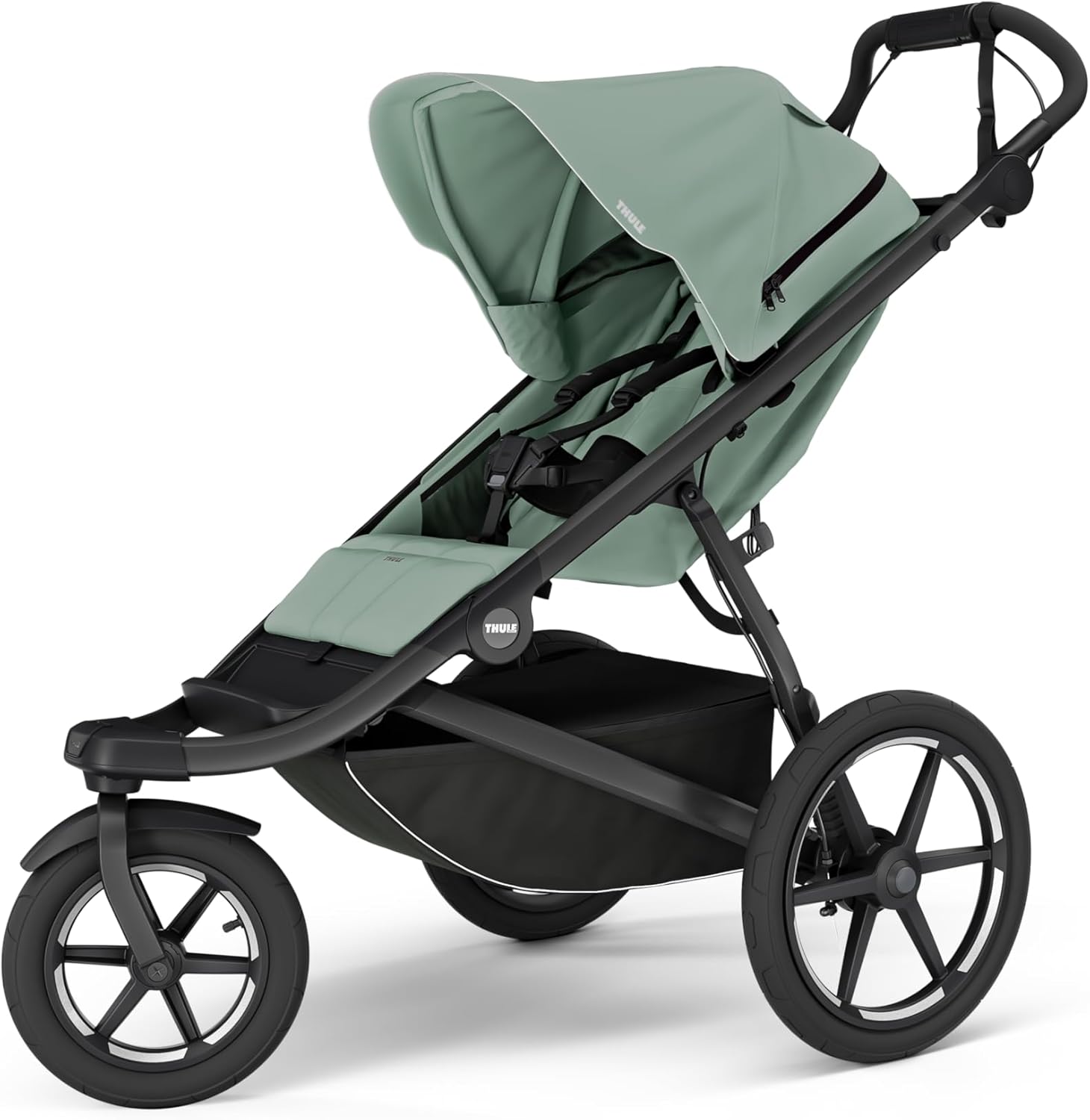 Showcases the full design and features of the jogging stroller, allowing customers to see its overall structure and color.