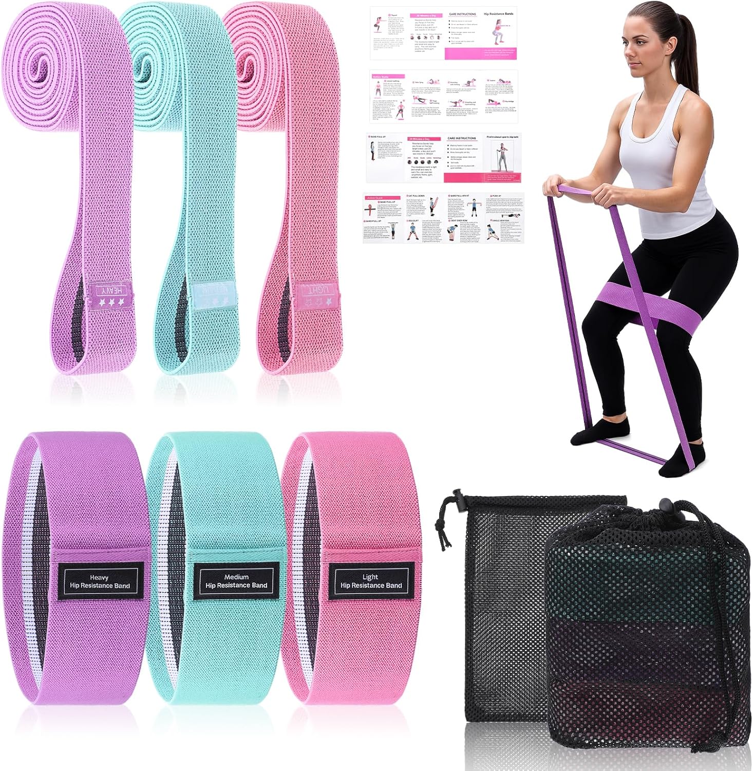 6PCS Fabric Resistance Bands for Legs: Hero Images