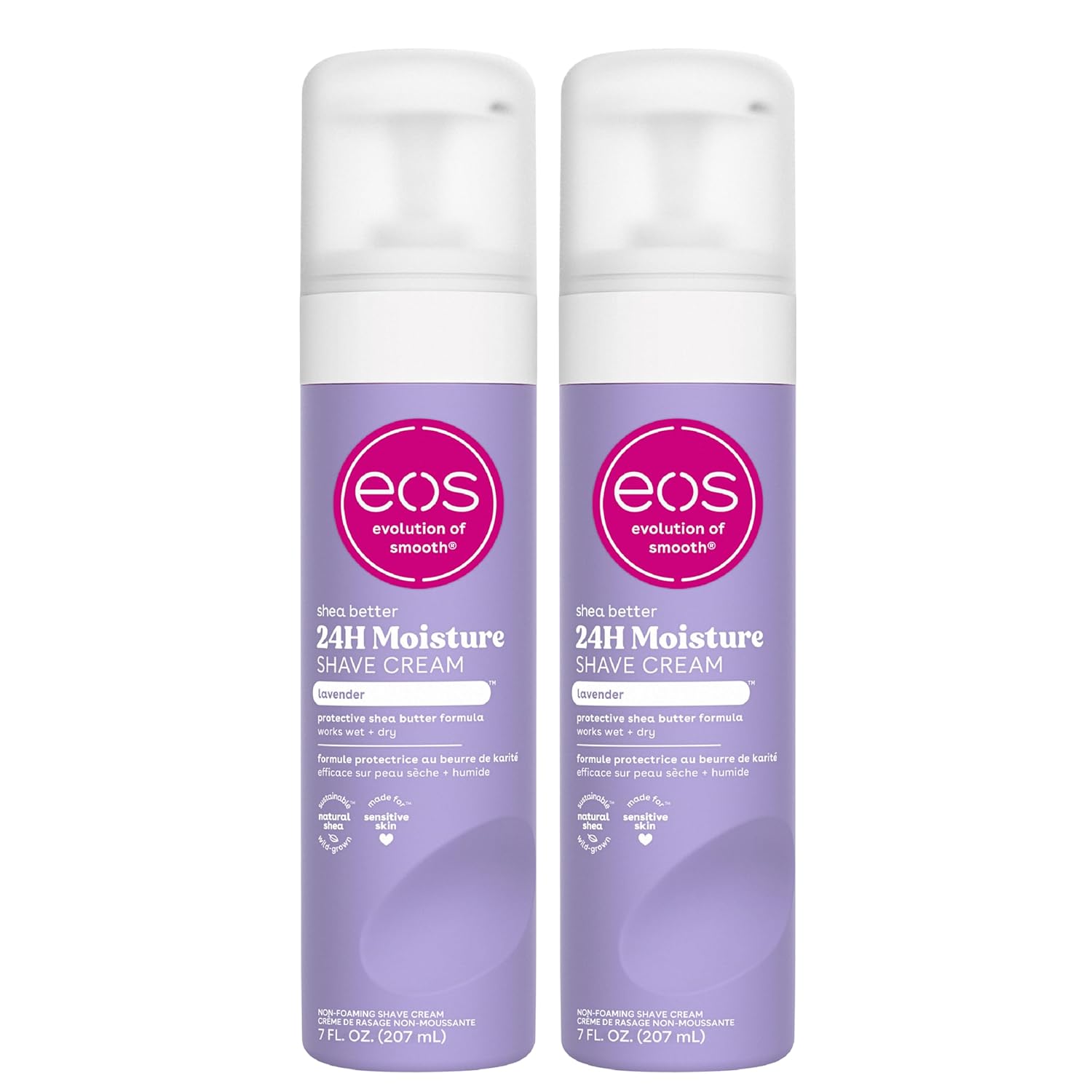 Shows two identical units of the product to emphasize quantity or value. Clearly displays the product packaging and highlights its key features: 24H moisture and lavender scent.