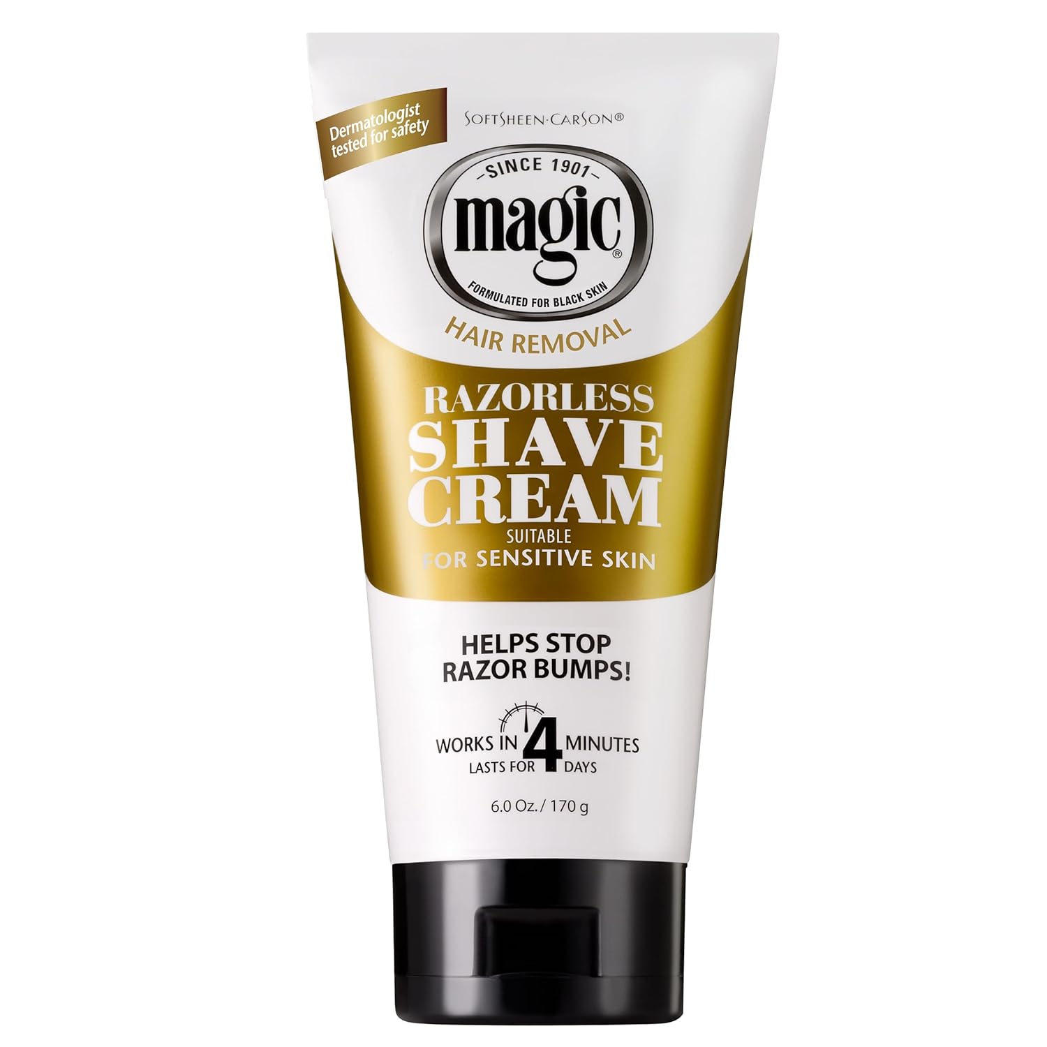 Showcases the product packaging and key features to inform customers about its hair removal benefits and suitability for sensitive skin. Displays the product packaging with clear labeling to…