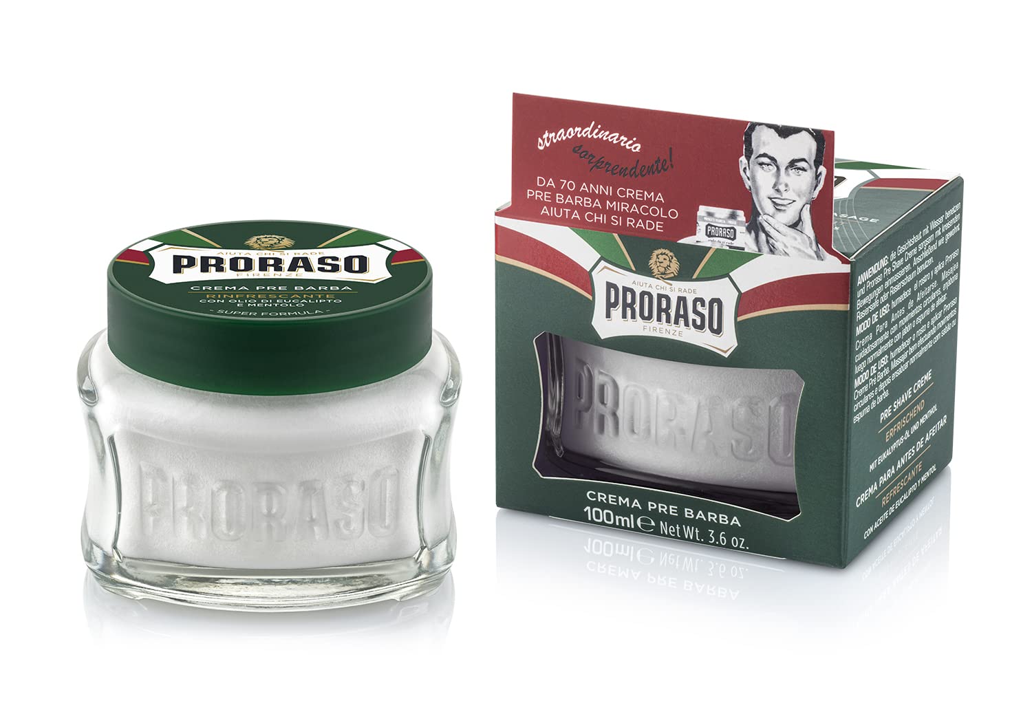 Showcases the product jar and retail packaging to give shoppers a clear view of what they'll receive. Highlights the product's long history and effectiveness through packaging design and messaging.