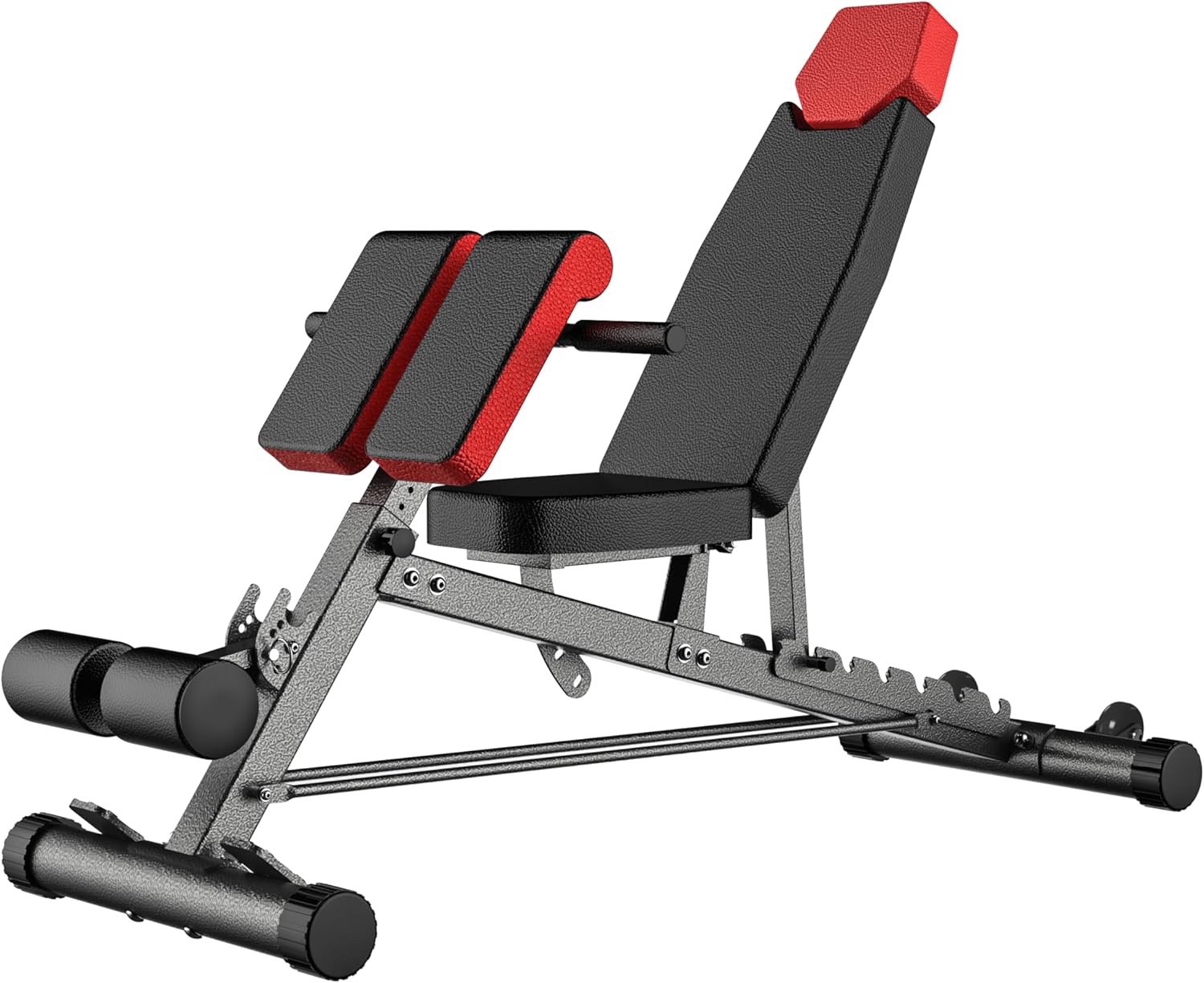 Showcases the product's adjustable design and sturdy construction for versatile workout options.