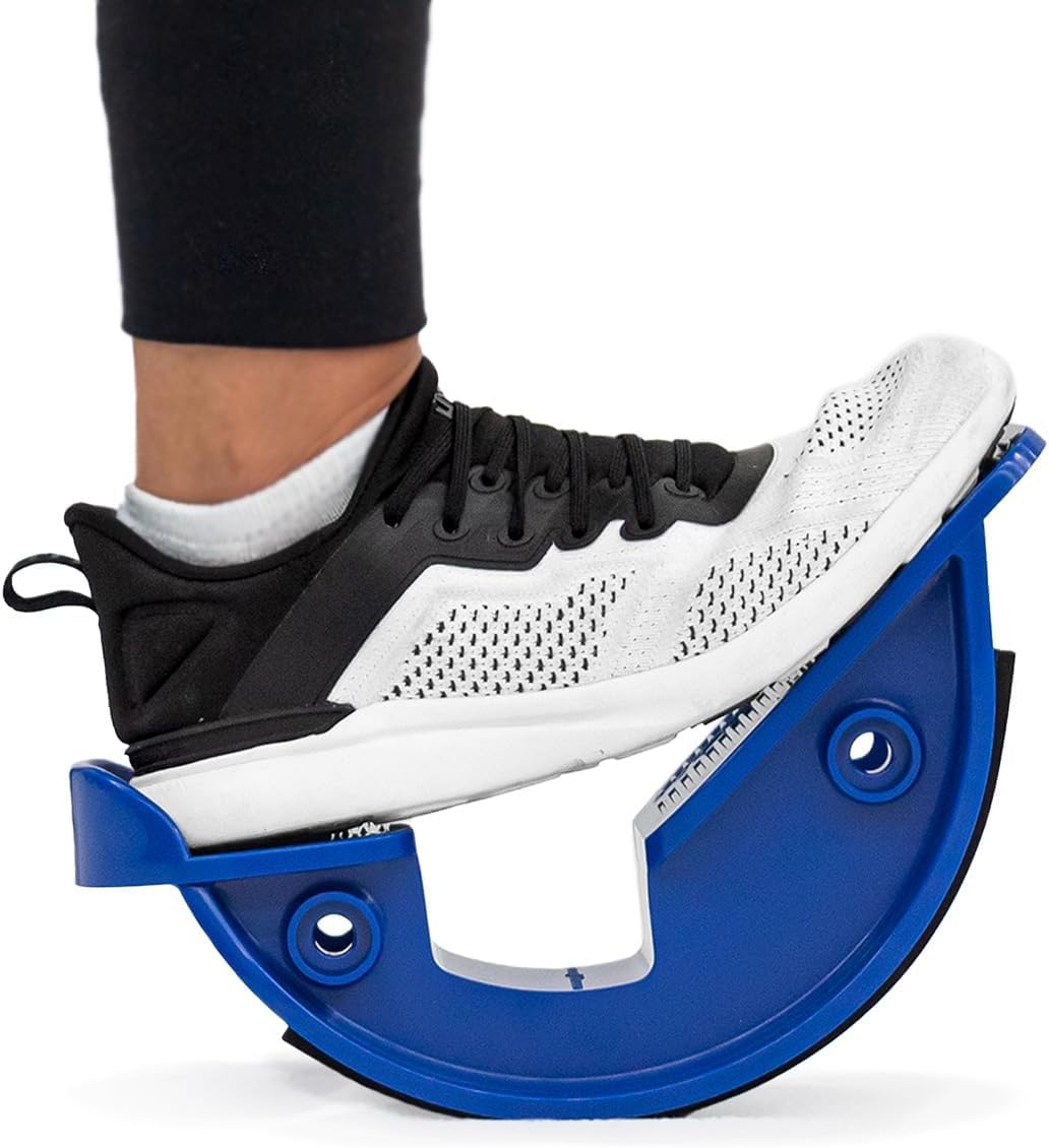 Showcases the product's design and functionality as a foot-stretching device.