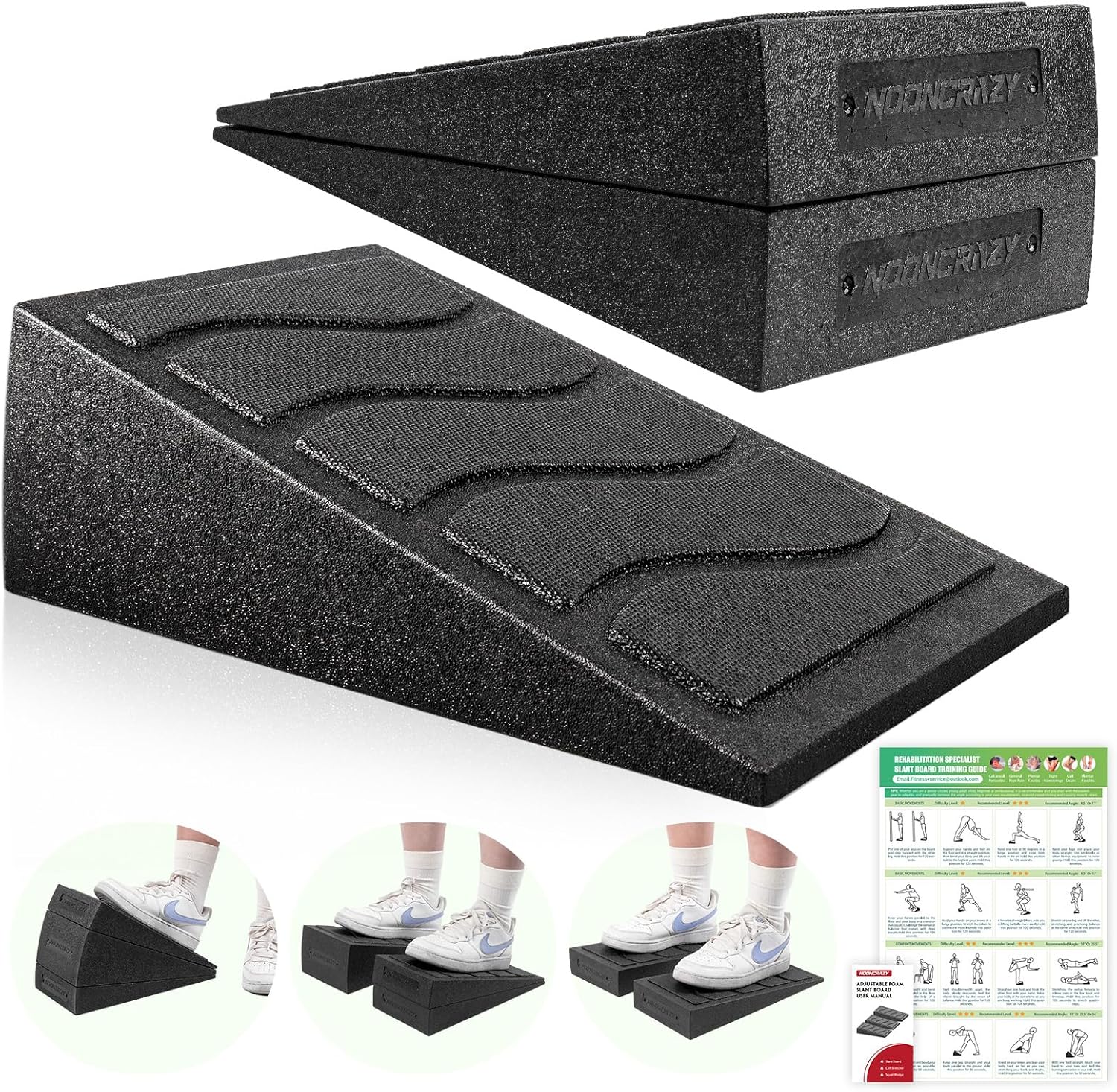 Showcases the product's versatility with multiple incline options for various exercises and stretches. Displays all included parts to give customers a clear understanding of what they'll receive and…