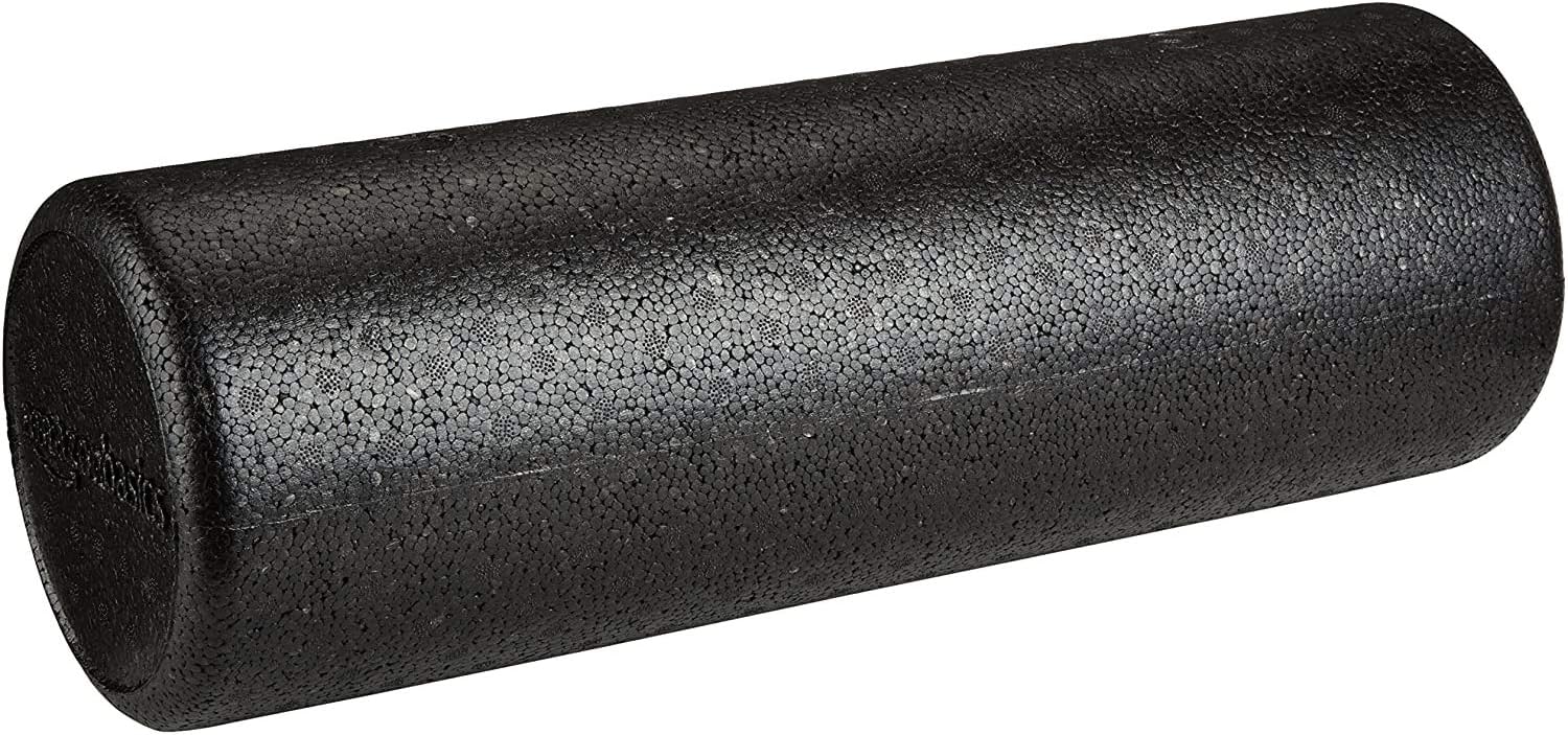 Showcases the product's shape and texture to demonstrate its function as a foam roller for fitness or massage.