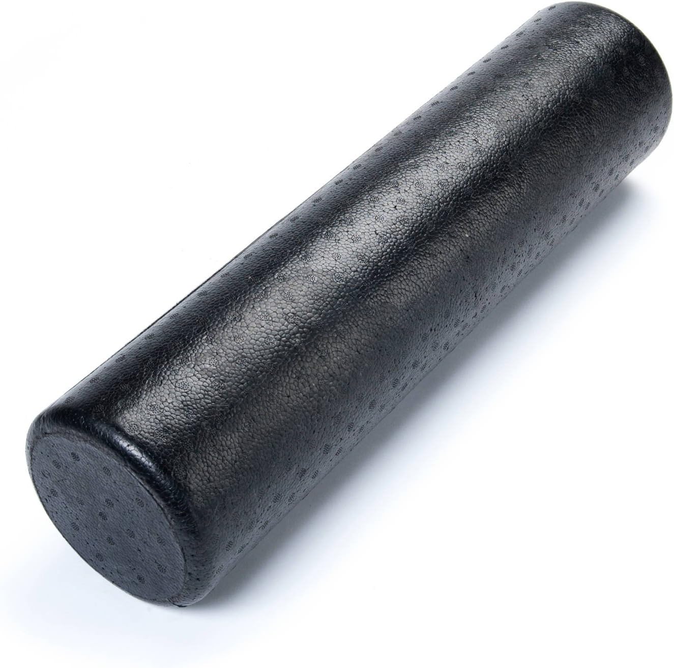 Showcases the product's simple, cylindrical design and textured surface to demonstrate its functionality as a foam roller for muscle recovery or exercise.