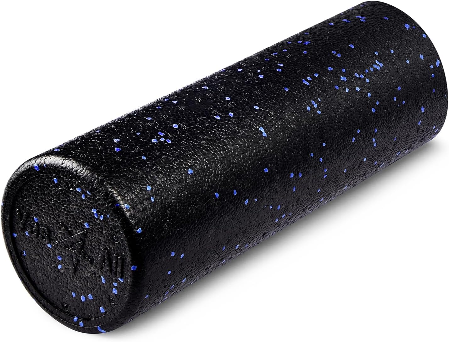 Showcases the product's unique speckled design and cylindrical shape, highlighting its use as a fitness or massage tool.