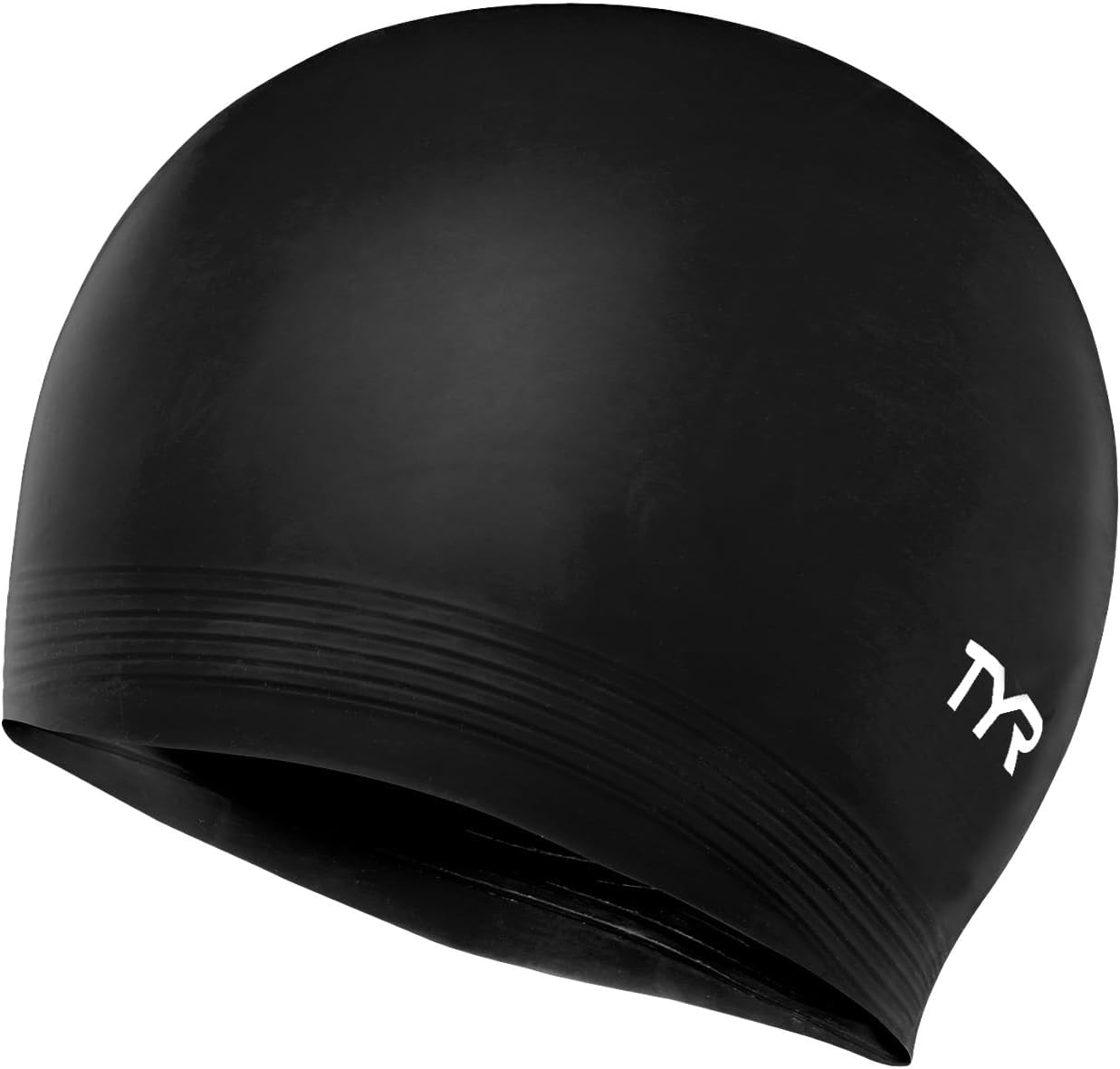 Showcases the sleek, black swimming cap design to appeal to swimmers looking for a simple, effective head covering.