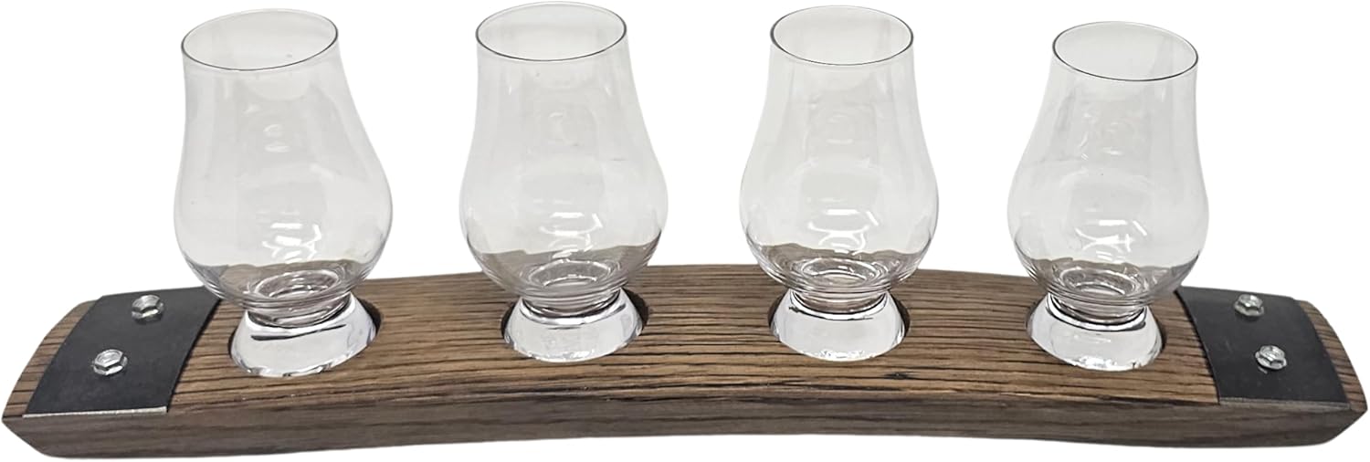 Showcases a complete set of glassware with a wooden serving tray, highlighting the product's design and functionality. Displays all components of the set, allowing customers to see exactly what they…