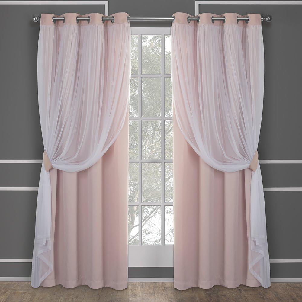 Showcases the curtains' layered design and light-filtering properties in a realistic room setting.