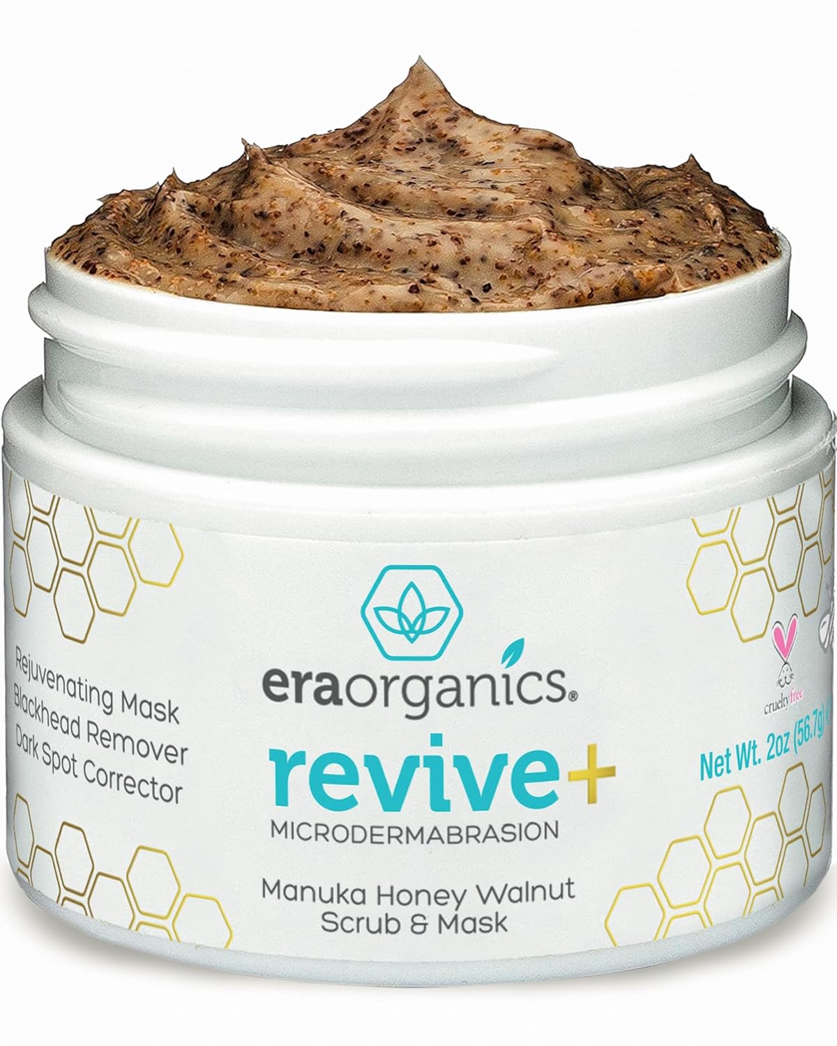 Showcases the product's texture and natural ingredients to highlight its quality and effectiveness. Displays the product packaging to communicate brand identity and key product features.