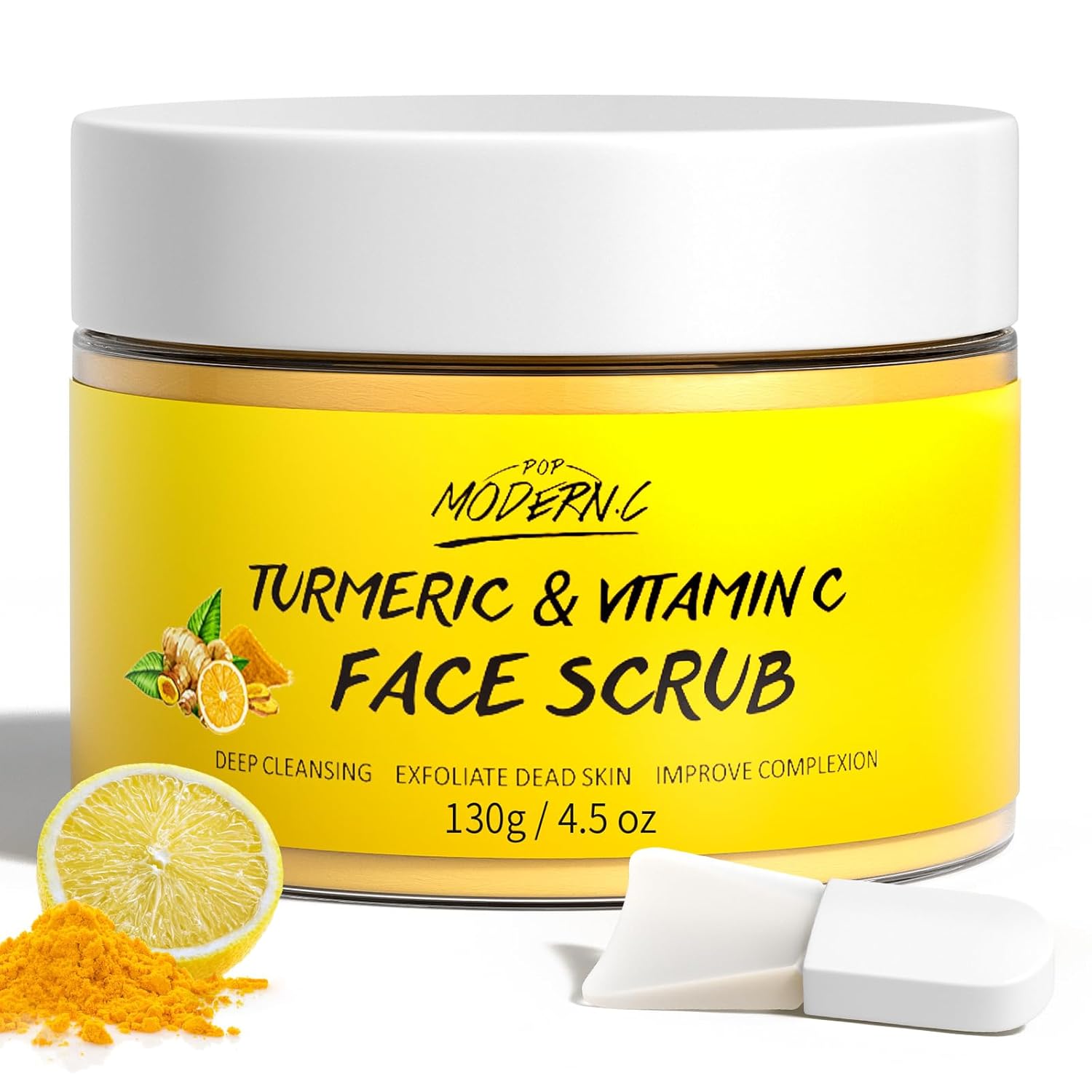 Showcases the product's main ingredients and intended use for facial exfoliation and skin improvement. Displays the product container and includes visual representations of key ingredients to…