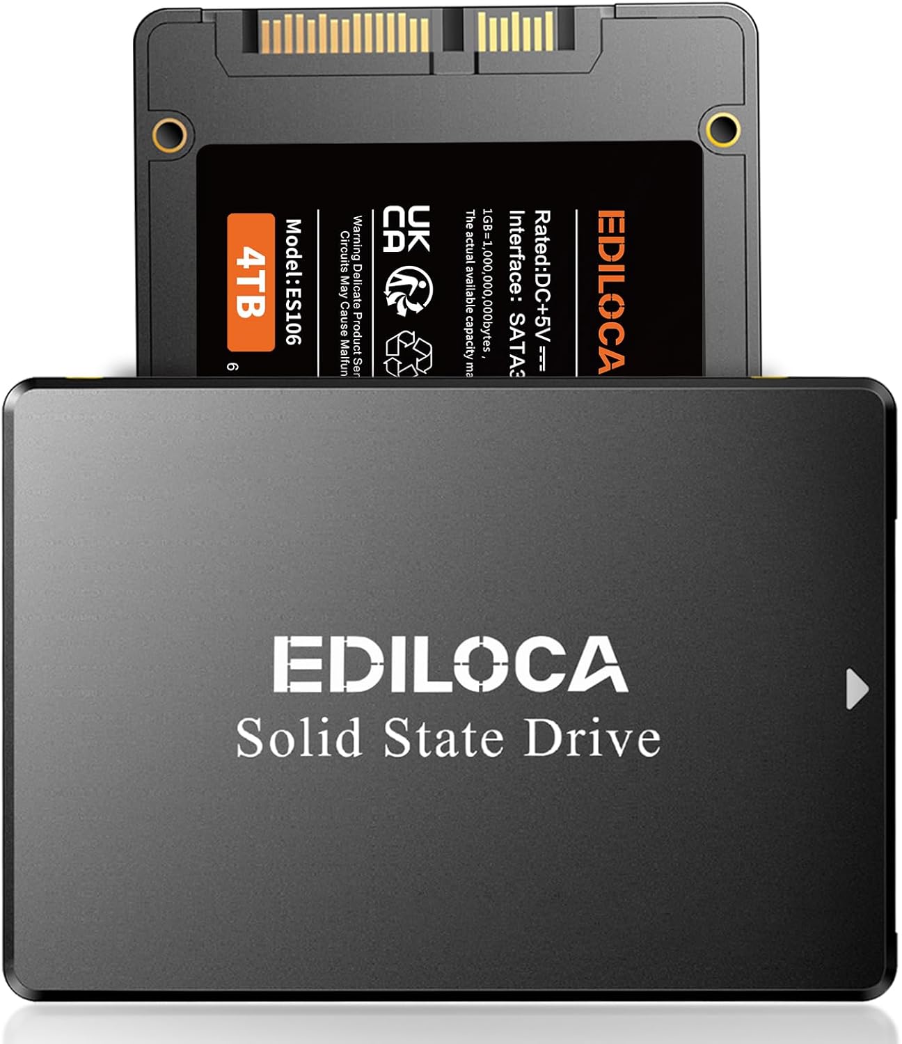 Showcases the solid state drive product clearly, highlighting its compact design and storage capacity.