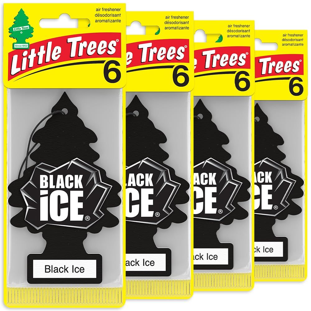 Shows the retail packaging of Little Trees air fresheners to communicate brand identity and product recognition. Displays multiple packages of the same product to indicate bulk purchase options or…