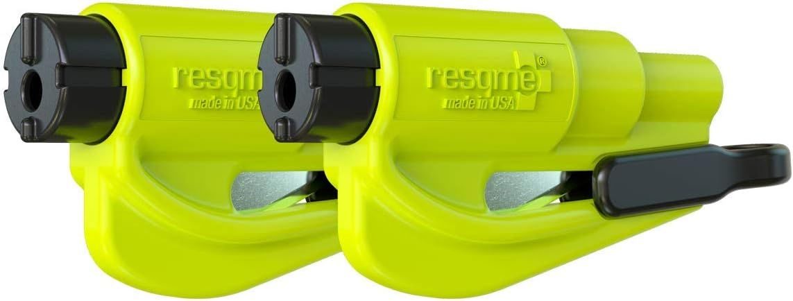 Showcases the bright yellow safety tools clearly against a white background to highlight their visibility and emergency use. Displays two identical units of the safety tool to show that multiple…
